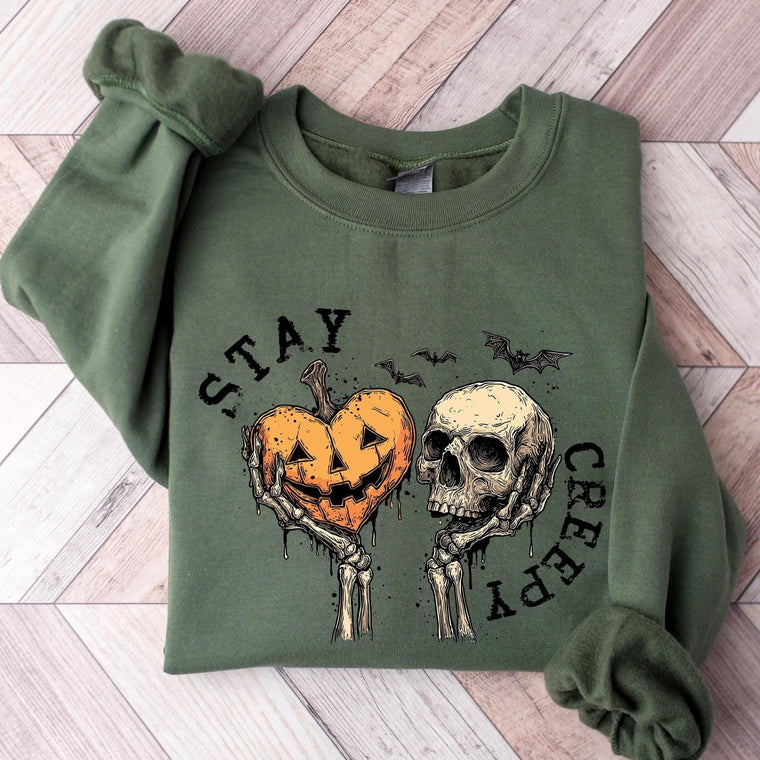 Creepy Halloween Sweatshirt or Cute Skeleton Hands Tee for Women, Skull Tee, Funny Spooky Season Shirt, Soft Fleece, Relaxed Fit, Gift