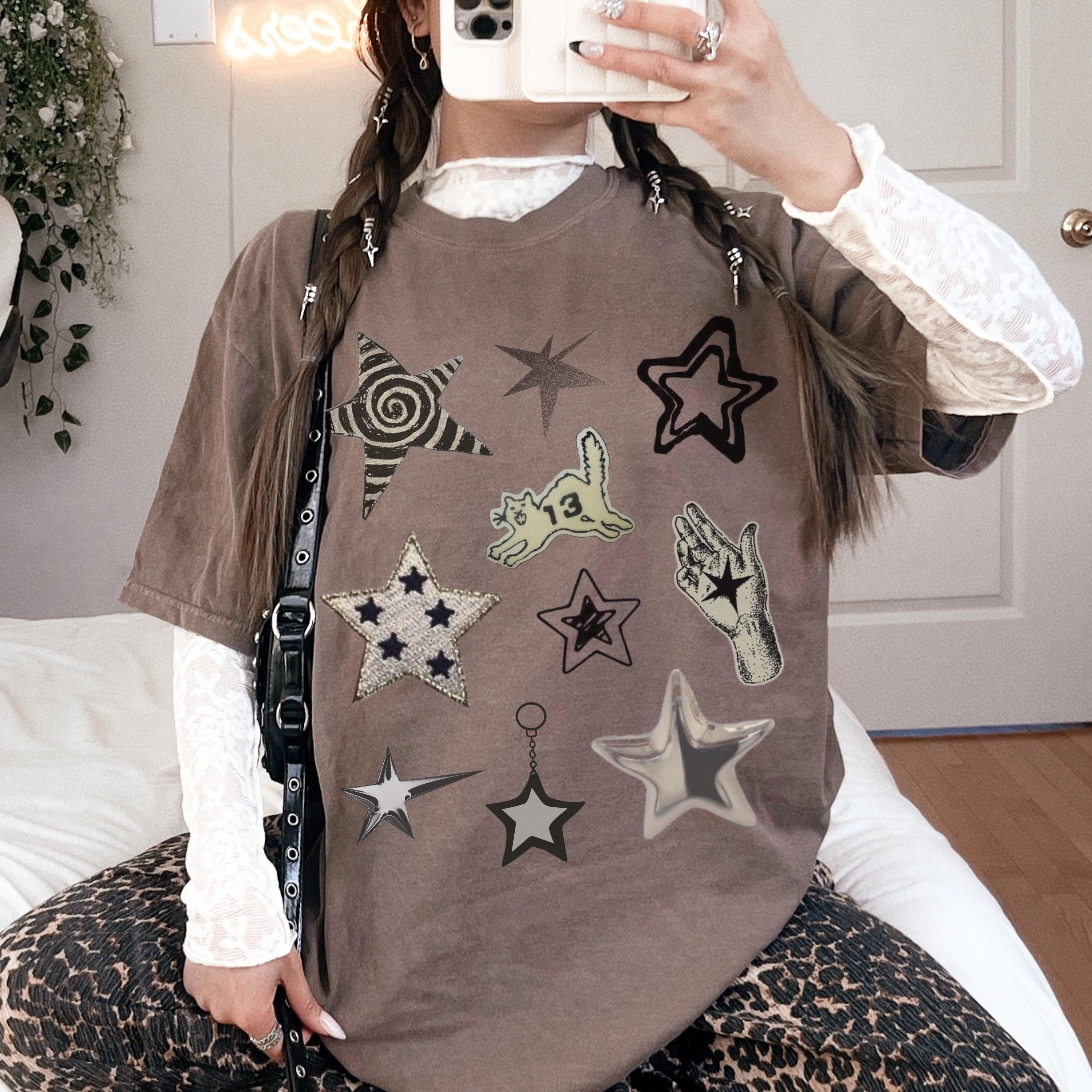 Comfort Colors® 1717 Unisex Garment-Dyed T-shirt, Lucky Star Collage Shirt, Soft Grunge Y2K Aesthetic, SwiftPOD Vintage Streetwear, Perfect Gift