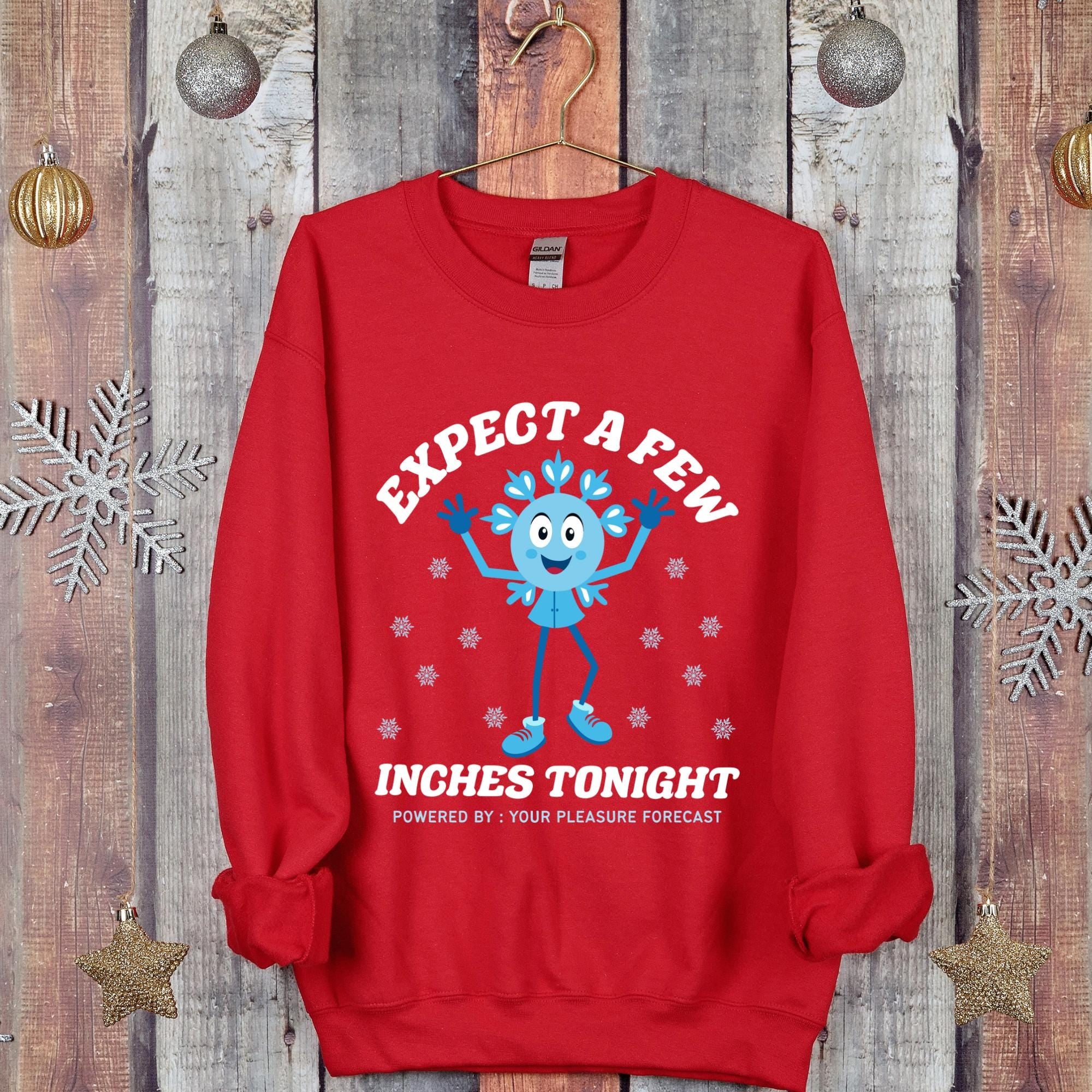 Expect A Few Inches Tonight Gildan 18000 Sweatshirt - Raunchy Winter Humor for Adults, Funny Snowflake Meme Christmas Gift, Printify Choice for Viral Holiday Outfit
