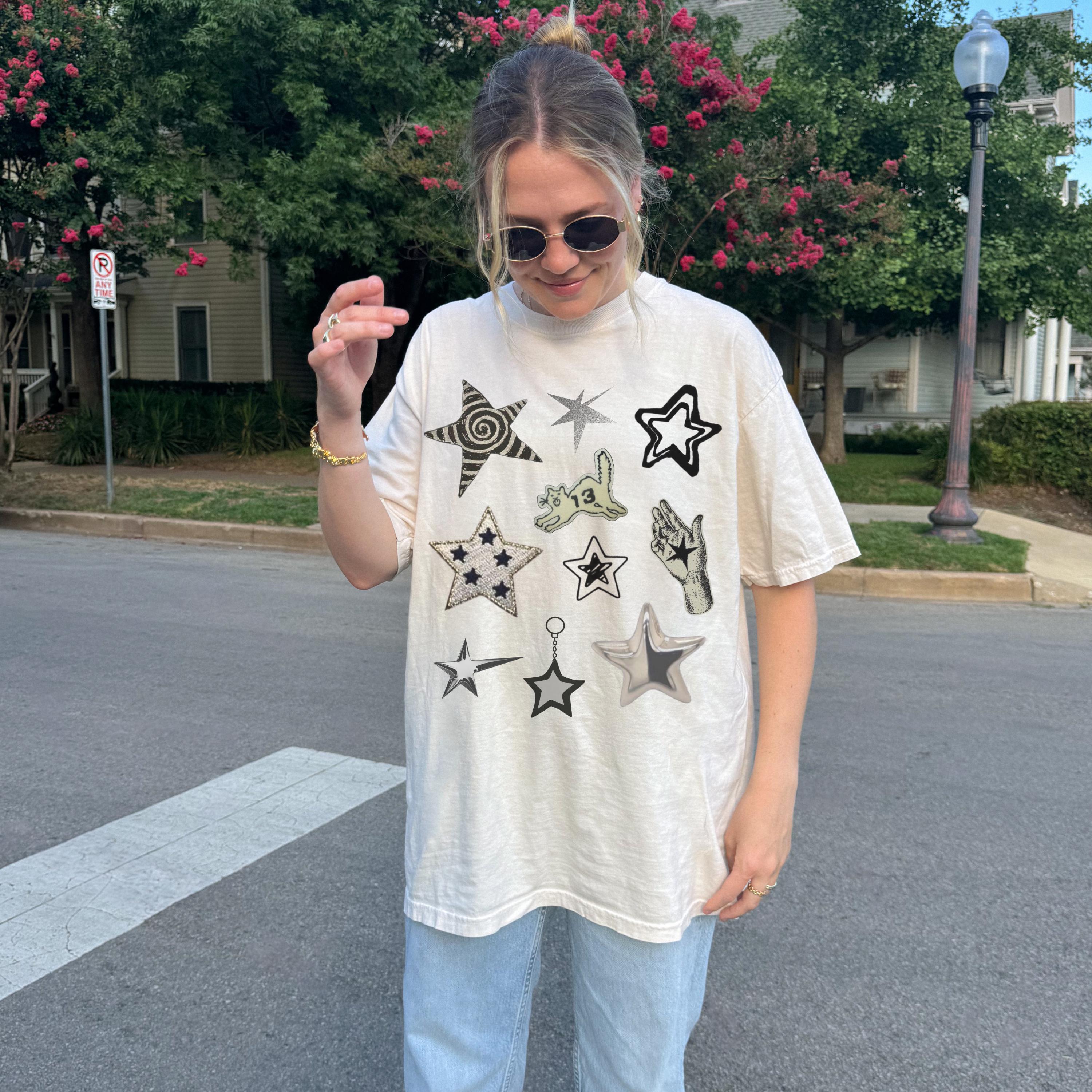 Comfort Colors® 1717 Unisex Garment-Dyed T-shirt, Lucky Star Collage Shirt, Soft Grunge Y2K Aesthetic, SwiftPOD Vintage Streetwear, Perfect Gift