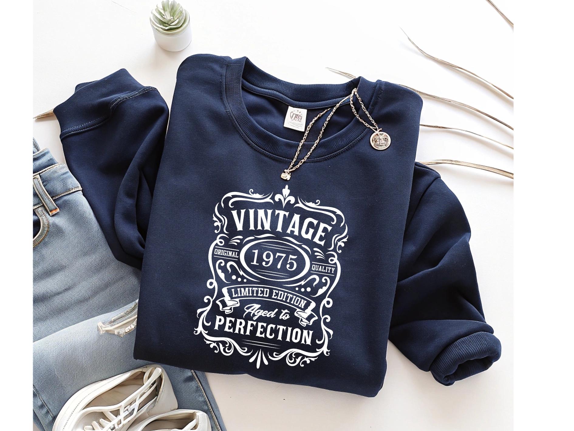 Vintage 1975 Gildan 18000 Sweatshirt, Cozy Unisex Birthday Gift for Women, 50th Birthday Sweater, Aesthetic Printify Choice