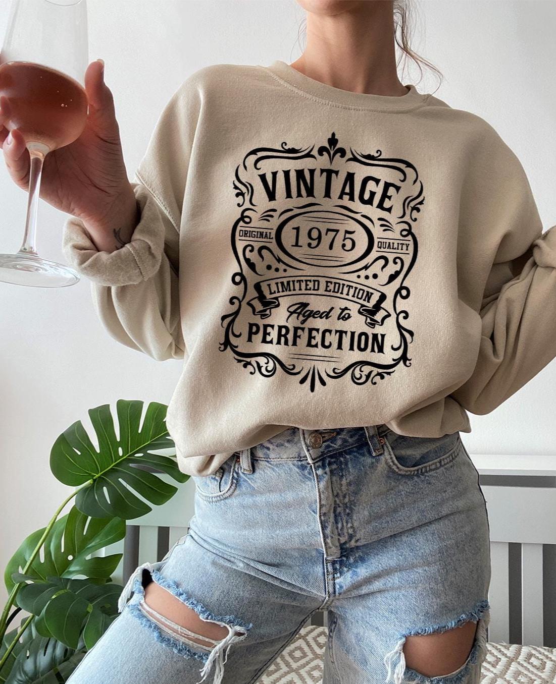 Vintage 1975 Gildan 18000 Sweatshirt, Cozy Unisex Birthday Gift for Women, 50th Birthday Sweater, Aesthetic Printify Choice