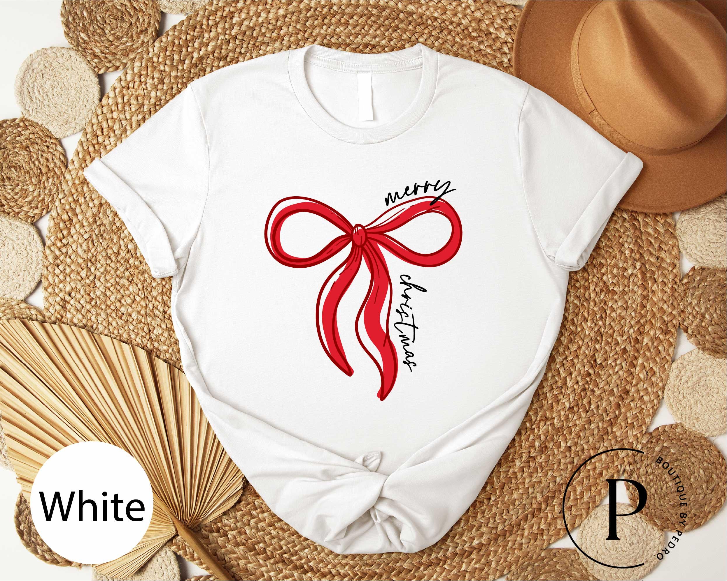 Red Bow Coquette Christmas T-Shirt, Gildan 5000 Unisex Heavy Cotton Tee, Merry Christmas Bow Sweatshirt, Holiday Outfit for Women & Men, Printify Choice, Cozy Coquette Crewneck, Perfect Gift for Aesthetic Holiday Season, Viral Matching Set