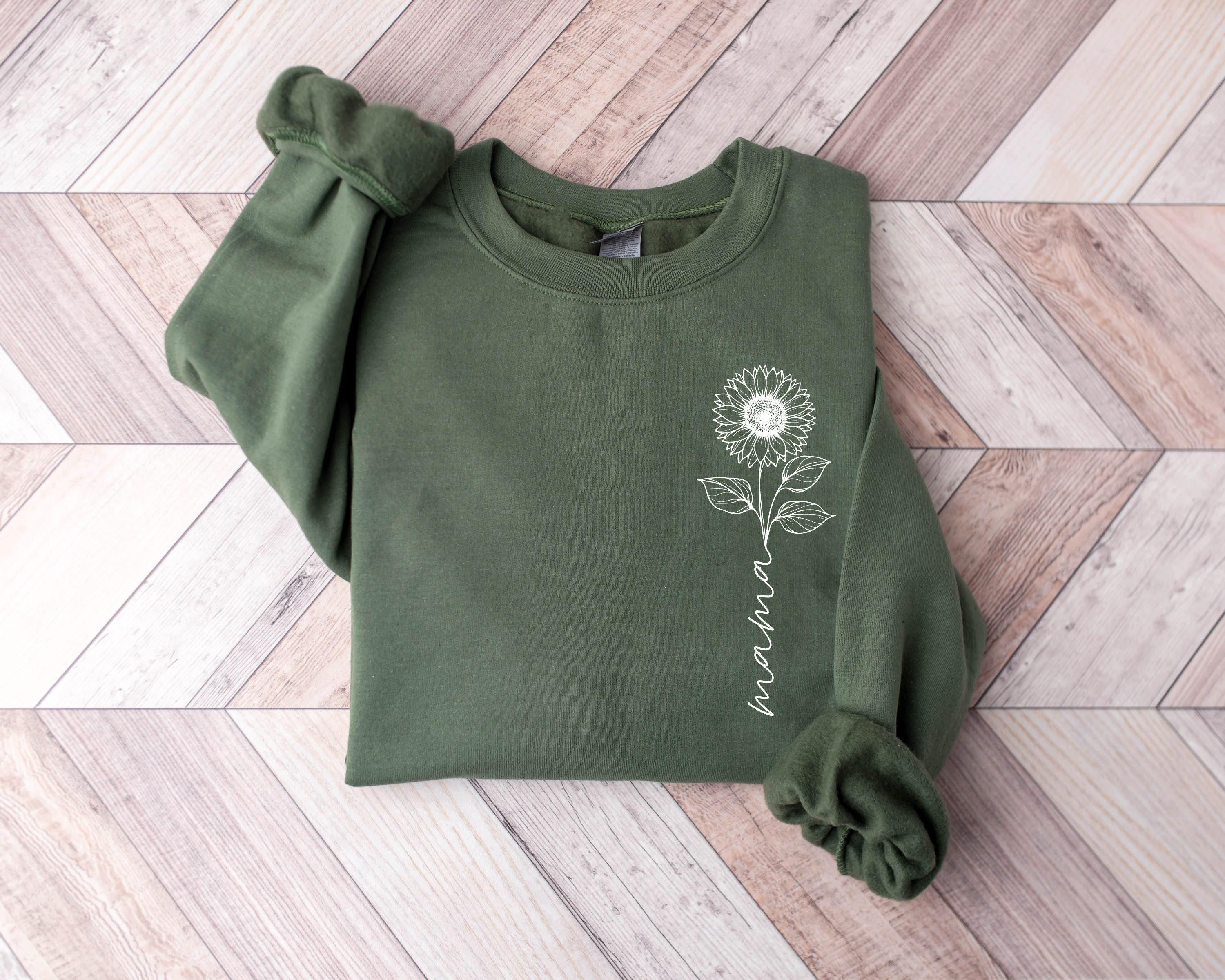 Personalized Sunflower Mom Gift Sweatshirt, Gildan 18000, Cozy Mother's Day Crewneck for Women, Printify Choice, New Mom Announcement Outfit