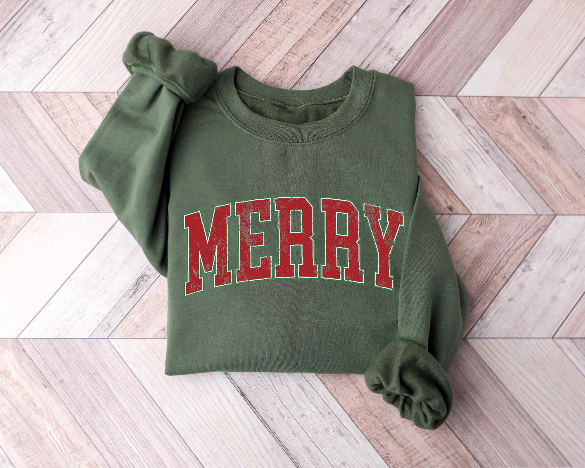 Womens Merry Sweatshirt: Retro Merry Christmas Gildan 18000, Cozy Festive Gift, Printify Choice Holiday Outfit