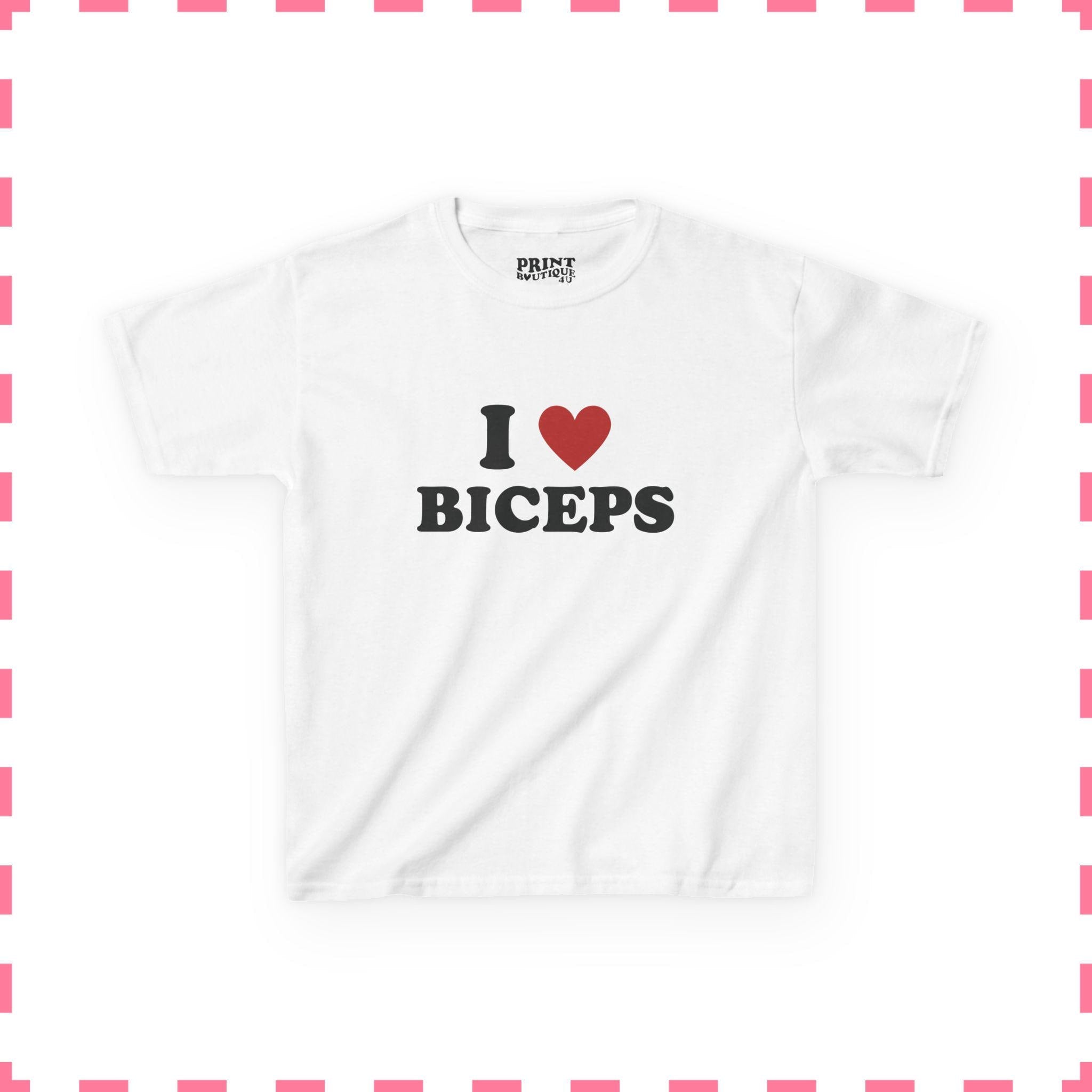 I Love Biceps Baby Tee for Women, Funny Y2K Crop Top, Retro 90s Coquette Girly Shirt, Soft Cotton Blend Fitted Summer Outfit, Cute Gift, Aesthetic