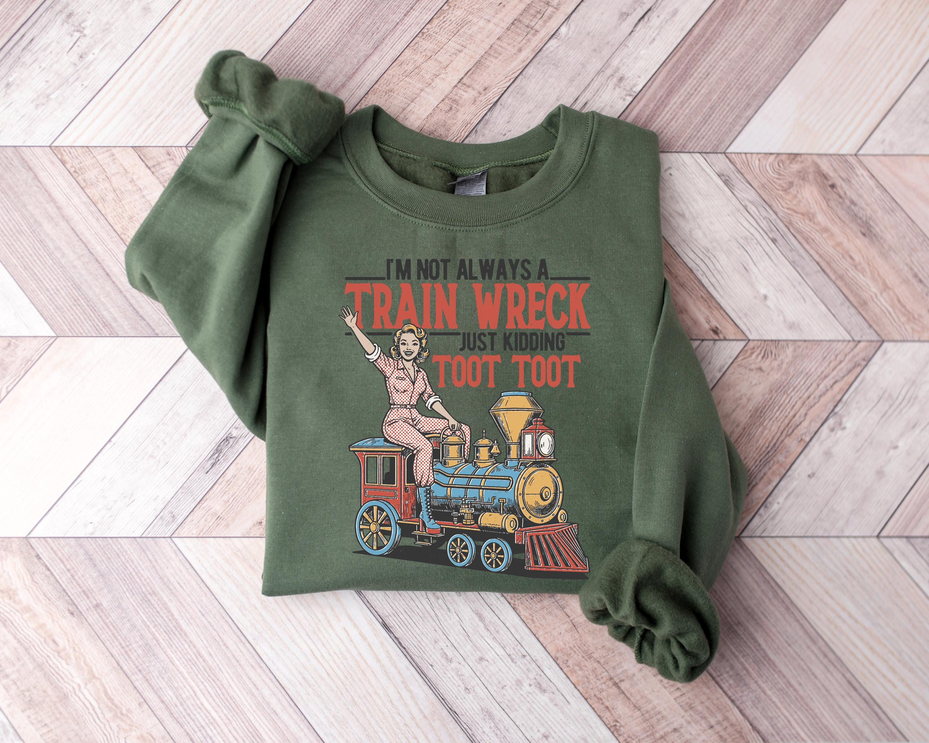 Women's Funny Train Wreck Sweatshirt, Gildan 18000 Crewneck, Cozy Printify Choice Top, Perfect Gift for Mental Humor Aesthetic