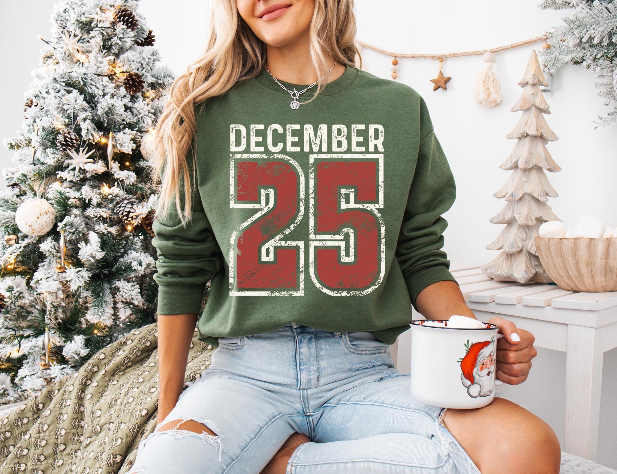 Gildan 18000 Retro Christmas Sweatshirt for Women, Printify Choice Winter Hoodie, Festive Xmas Gift, Family Party Outfit, Viral December 25 Sweater, Aesthetic Holiday Gift