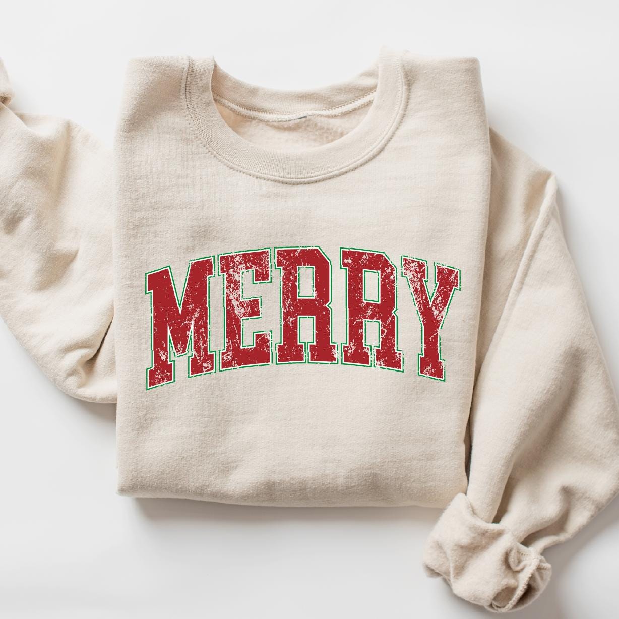 Womens Merry Sweatshirt: Retro Merry Christmas Gildan 18000, Cozy Festive Gift, Printify Choice Holiday Outfit