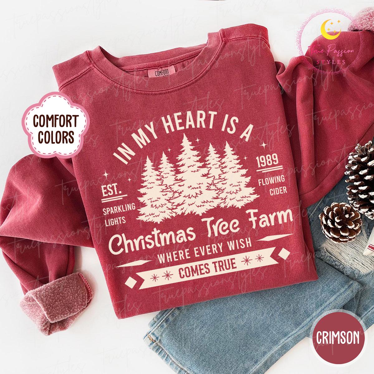 Comfort Colors® 1717 Christmas Tree Farm Sweatshirt, Unisex Garment-Dyed Shirt, Cute Winter Gift for Women, Viral Christmas Outfit S04715