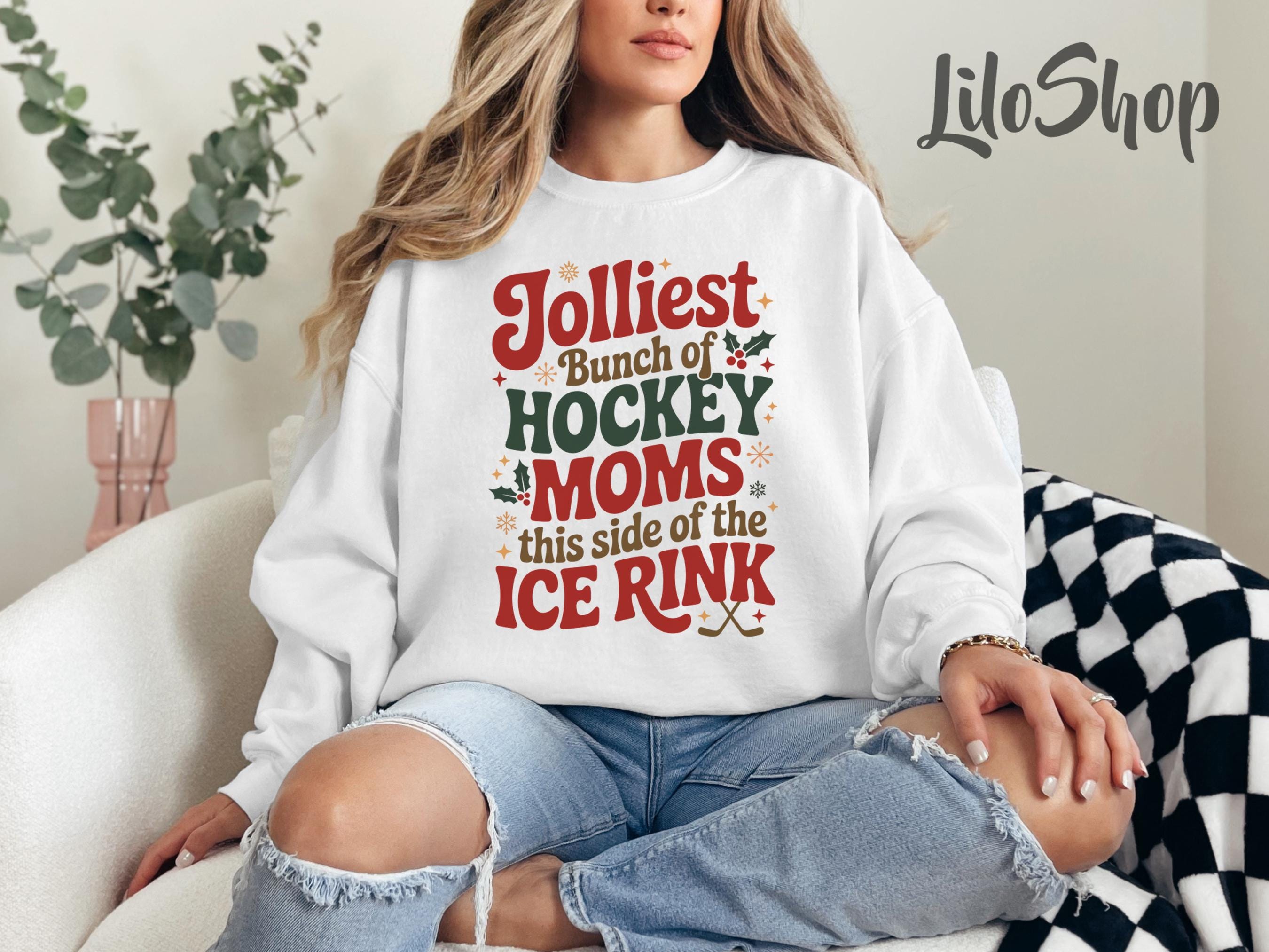 Retro Christmas Hockey Moms Sweatshirt, Unisex Comfort Colors® 1566 Garment-Dyed, Perfect Gift for Women, Jolliest Bunch This Side of the Ice Rink, Cozy Winter Outfit
