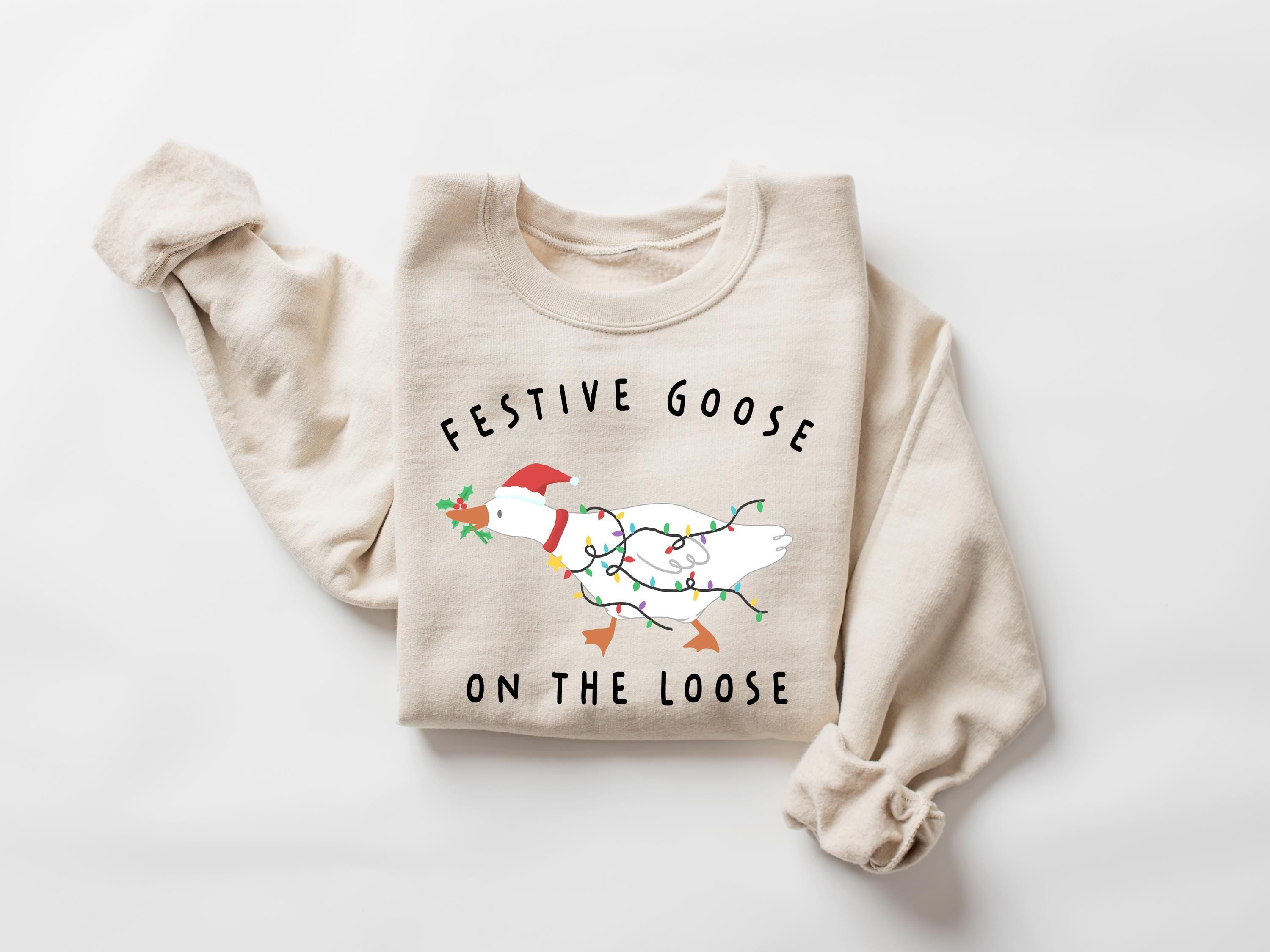 Festive Goose Gildan 18000 Sweatshirt for Women, Funny Xmas Gift, Printify Choice Cozy Holiday Outfit