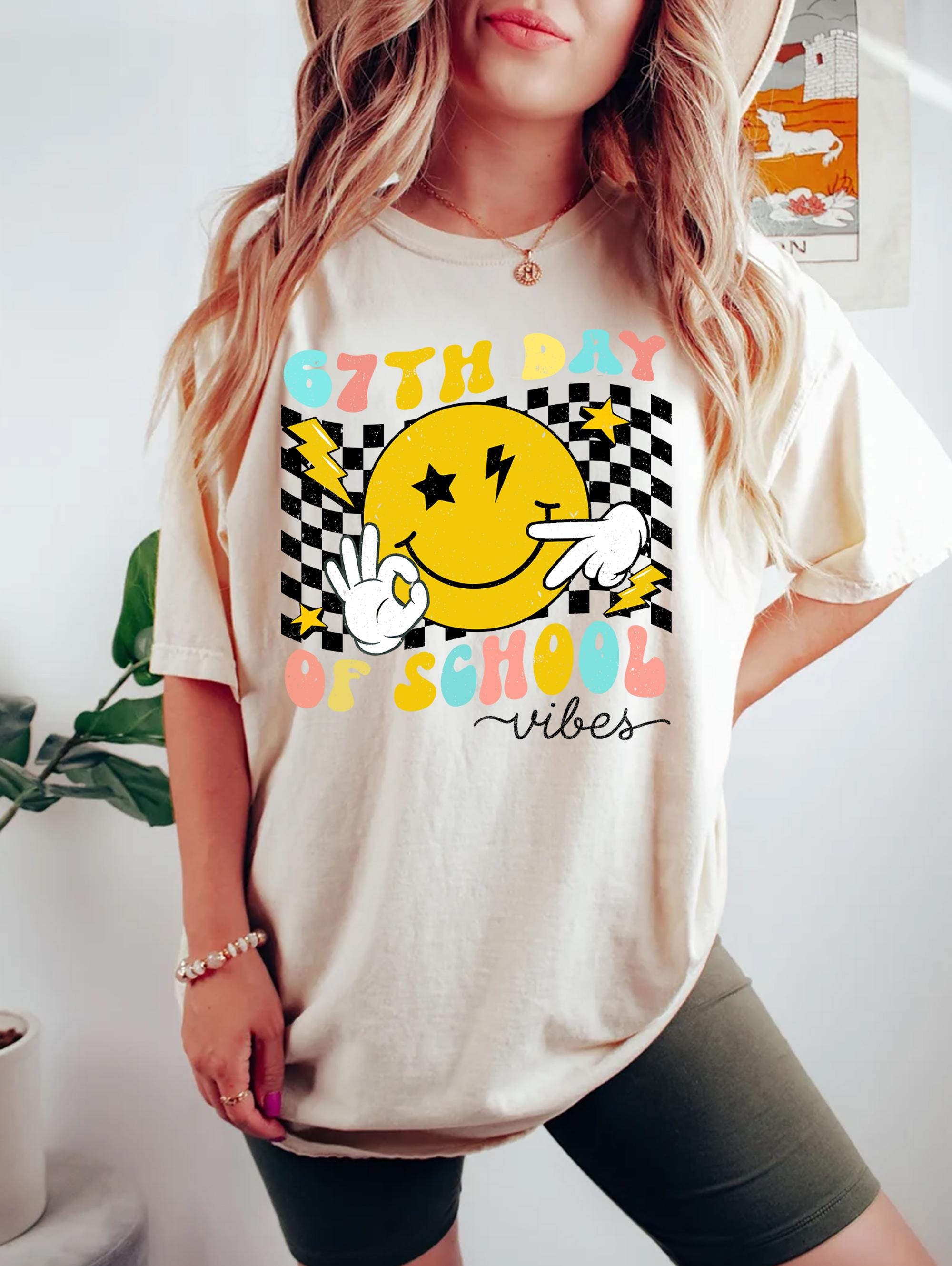 Comfort Colors® 1717 Unisex Garment-Dyed T-shirt - 67 Days of School Vibes Smile Meme - Funny Teacher Student Shirt - Perfect Gift for Men and Women - Casual Outfit for Fall and Spring