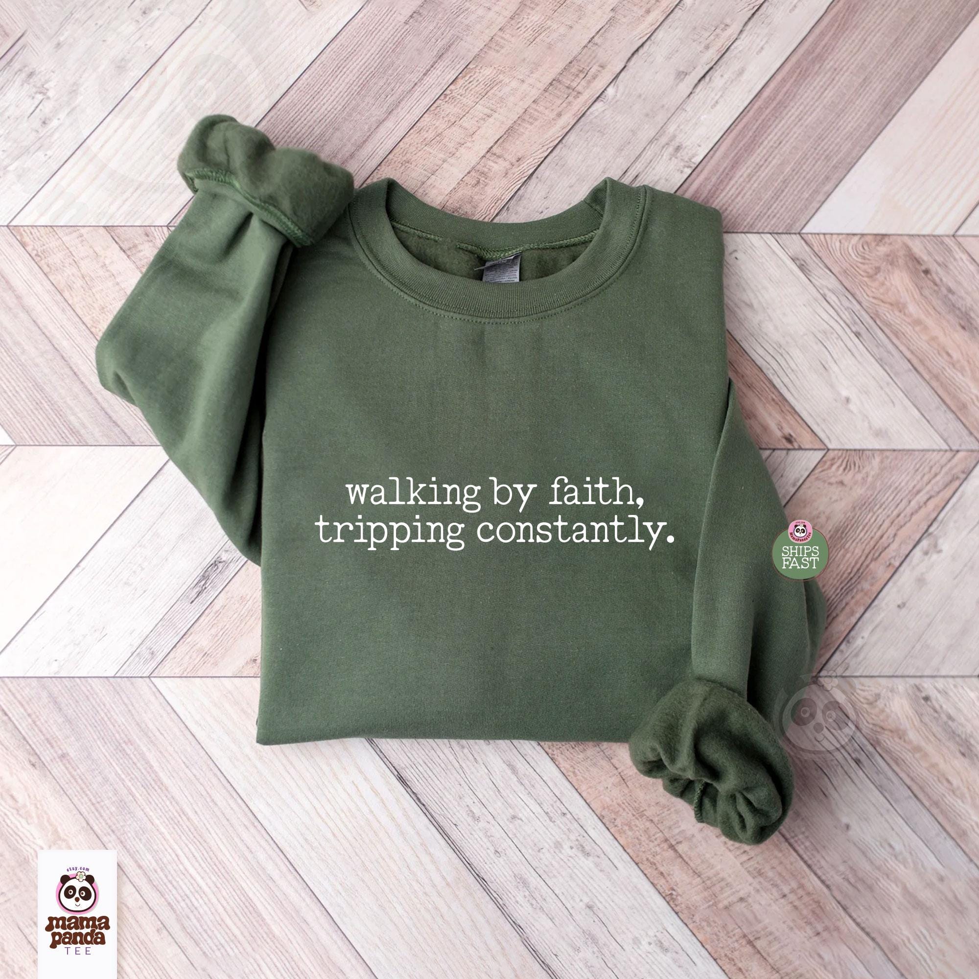 Walking by Faith Sweatshirt for Women, Gildan 18000, Cozy Christian Sweater, Printify Choice, Inspirational Gift, Minimal Aesthetic