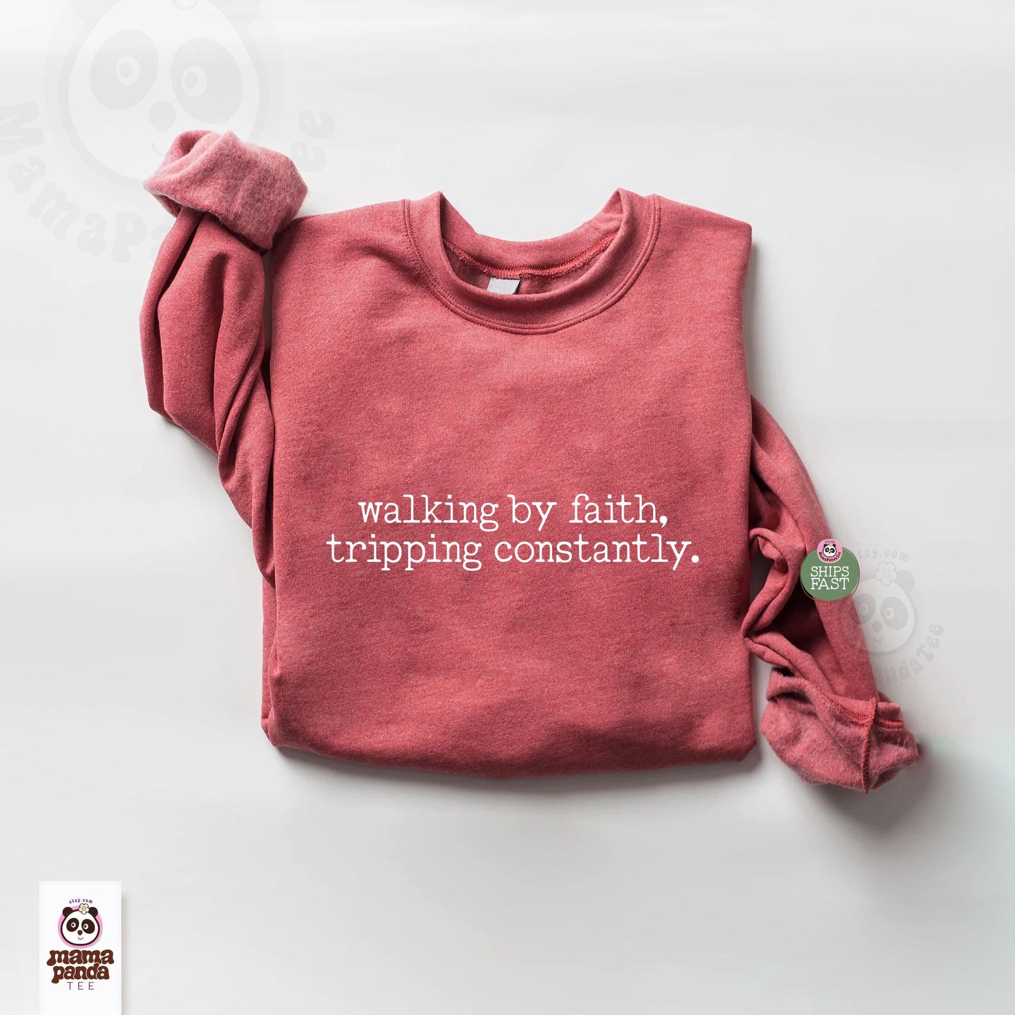 Walking by Faith Sweatshirt for Women, Gildan 18000, Cozy Christian Sweater, Printify Choice, Inspirational Gift, Minimal Aesthetic