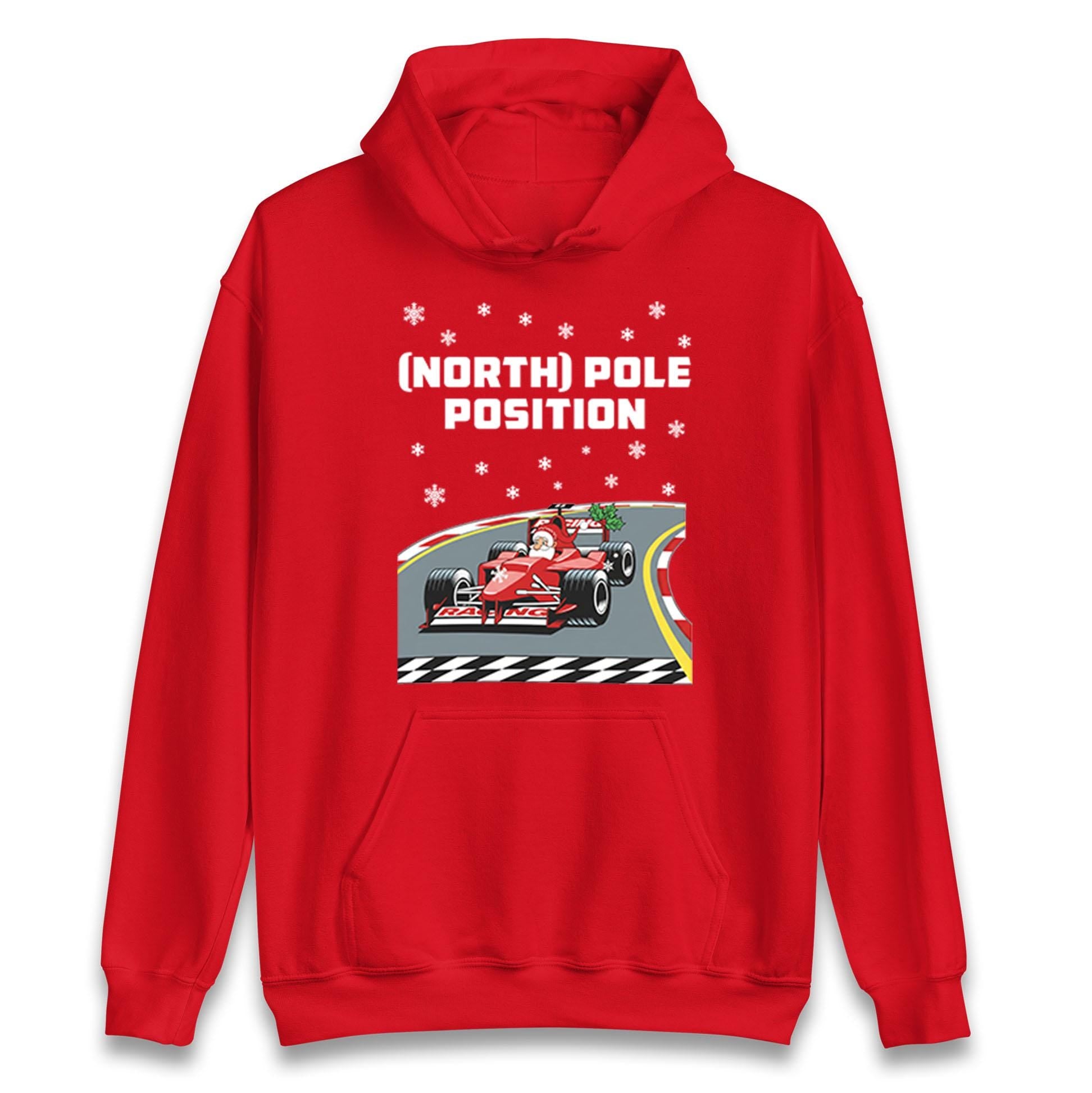 Gildan 18500 Santa North Pole Racing Christmas Hoodie, Printify Choice Xmas Gift for Men & Women, Festive Holiday Outfit