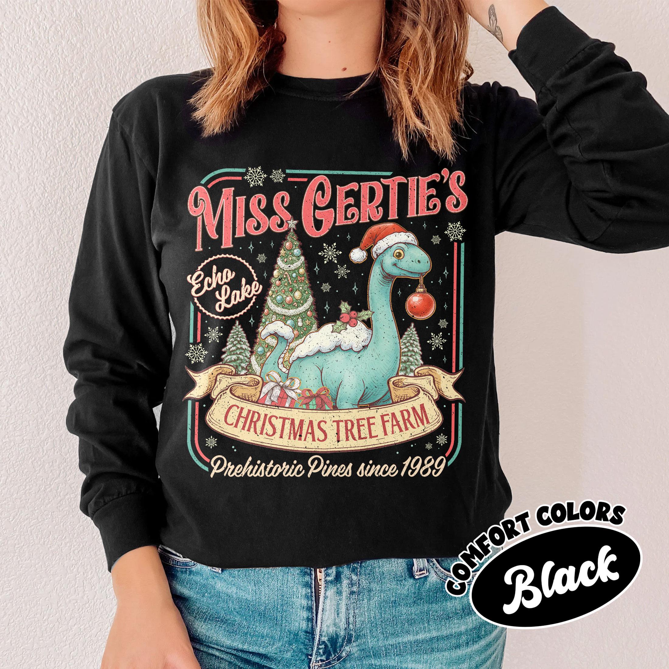 Dinosaur Christmas Tree Farm Comfort Colors® 1717 Unisex Garment-Dyed T-shirt, Theme Park Holiday Tee for Women & Men, Miss Gertie's Xmas Gift, Aesthetic Vacation Outfit