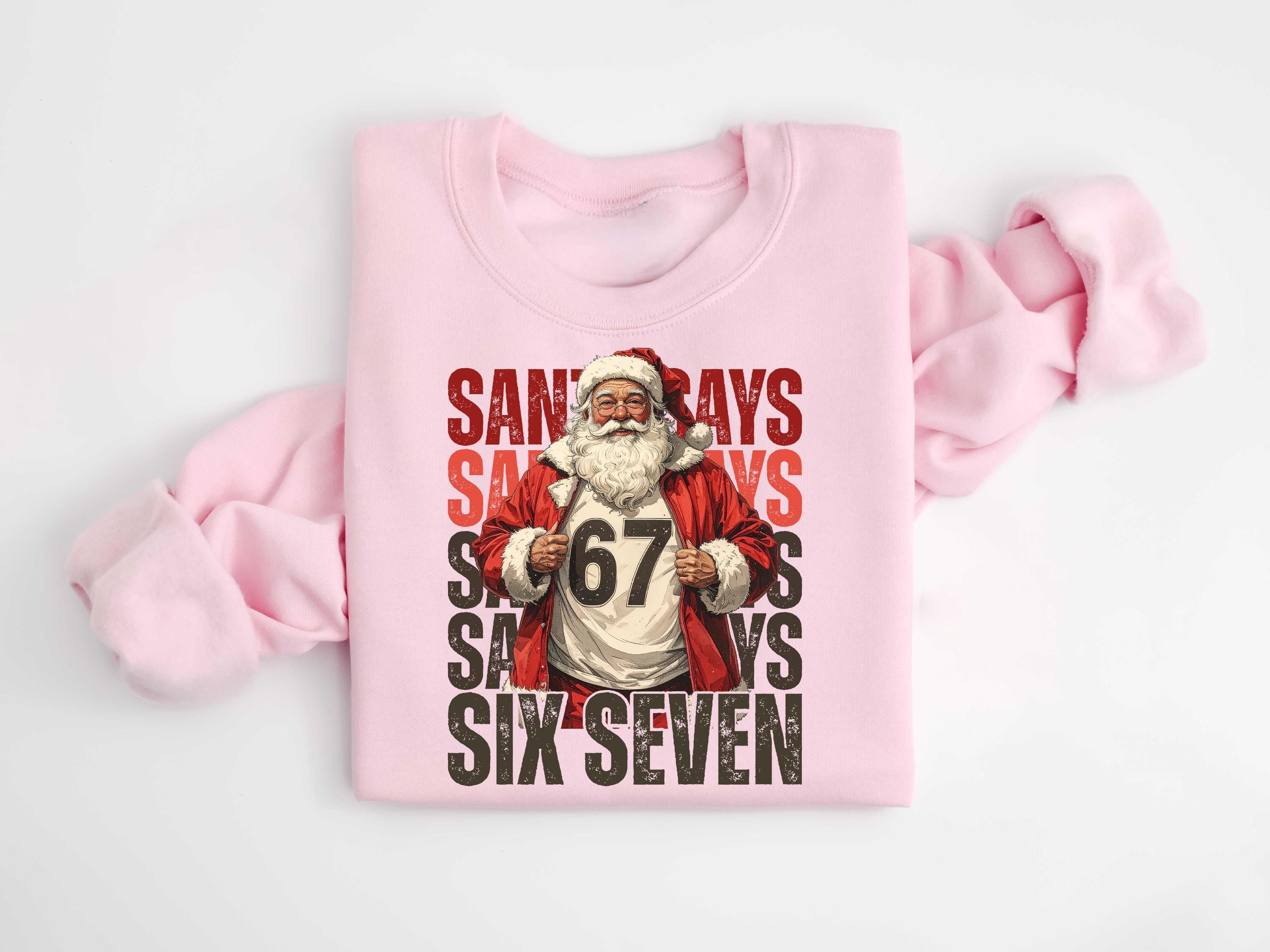 Santa Says Six Seven Gildan 18000 Shirt, Funny Christmas Meme Hoodie, Retro Xmas Long Sleeve for Men & Women, Printify Choice Holiday Outfit, Viral Internet Joke Gift