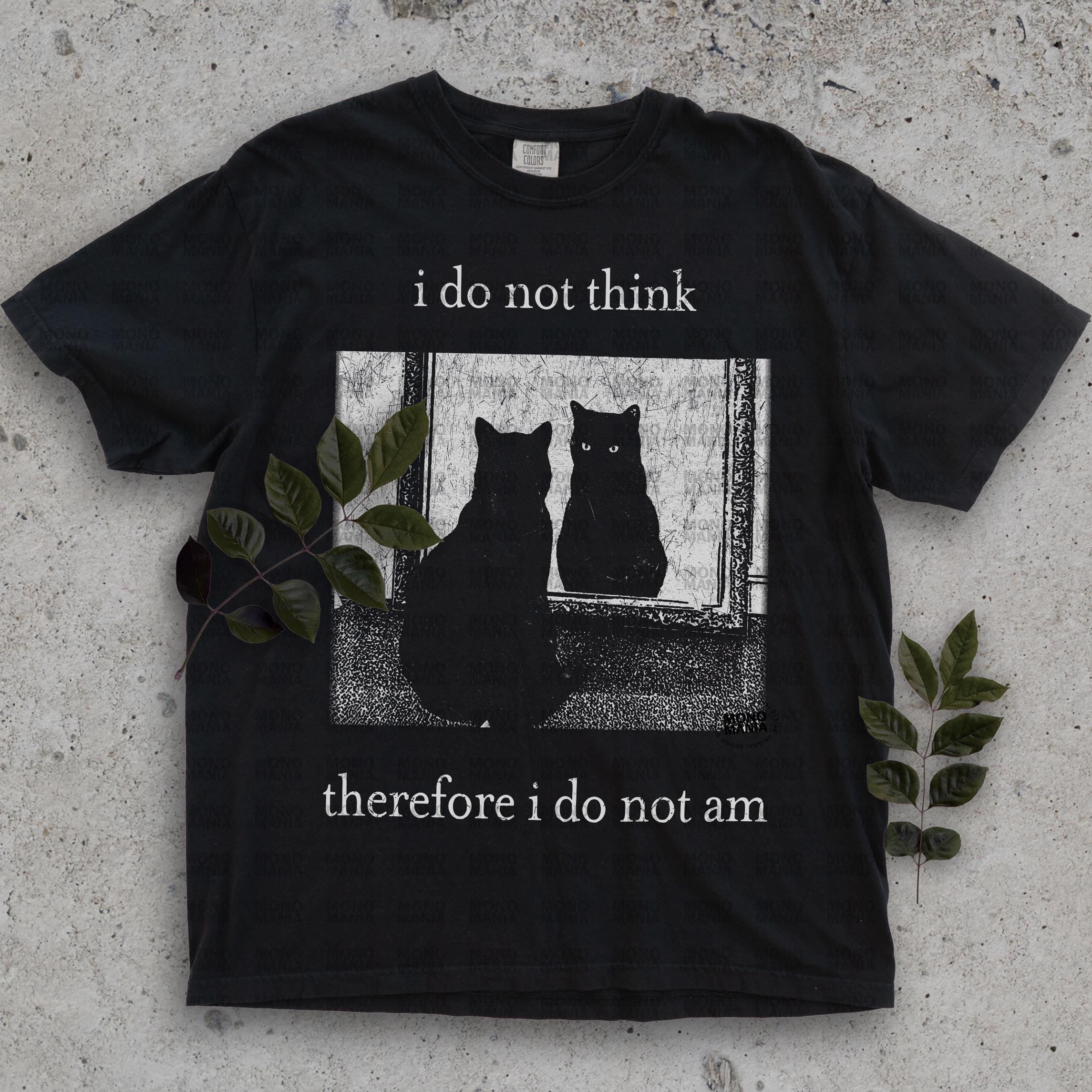 I Do Not Think Therefore I Do Not Am Black Cat Shirt, Gildan 5000 Unisex Heavy Cotton Tee, Perfect Gift, Printify Choice, Casual Outfit