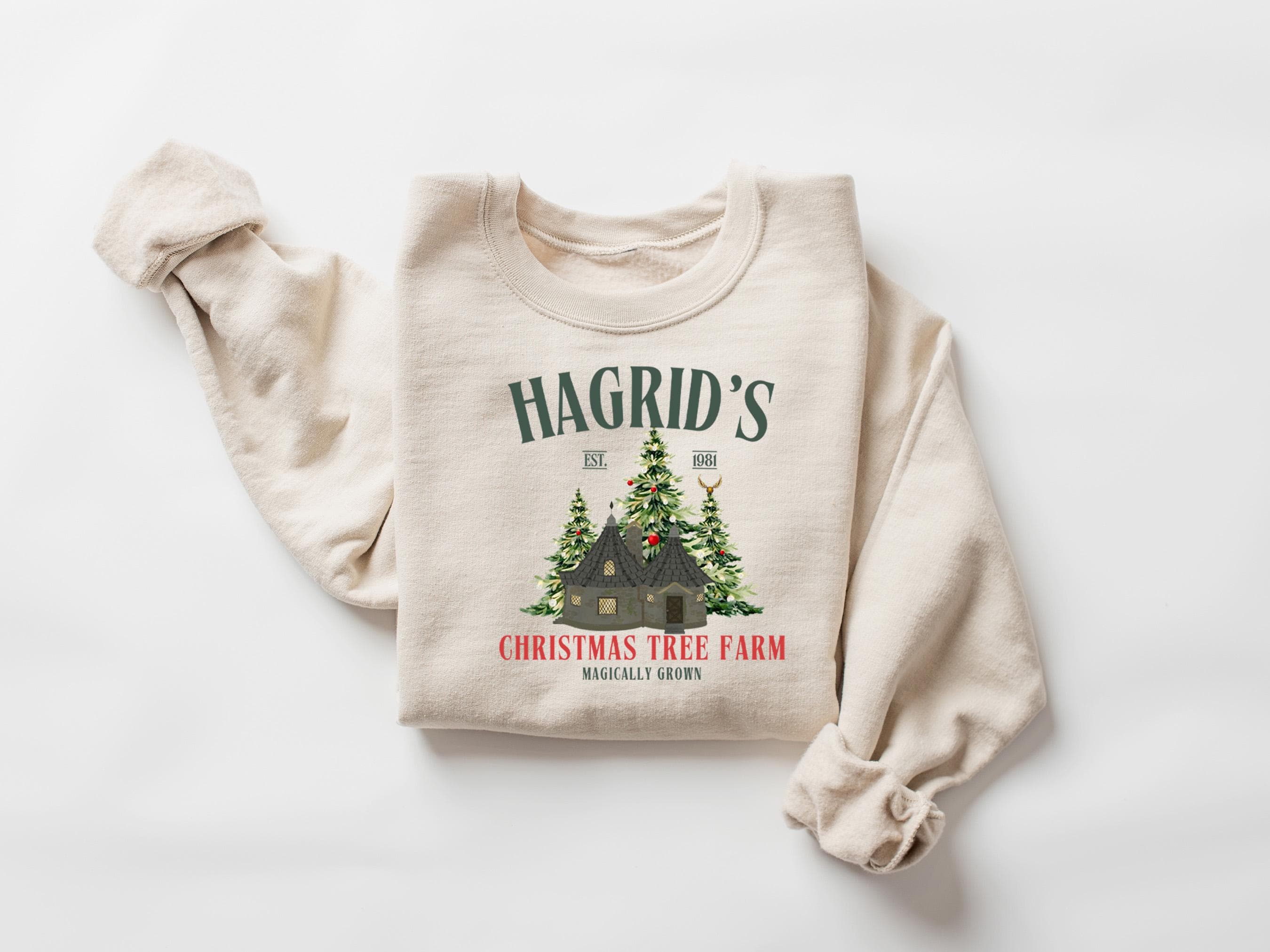 Hagrid's Christmas Tree Farm Sweatshirt for Women, Wizard Holiday Hoodie, Magical Gildan 18000 Apparel, Cozy Fantasy Gift, Snowy Printify Choice Castle Shirt, Perfect Winter Outfit