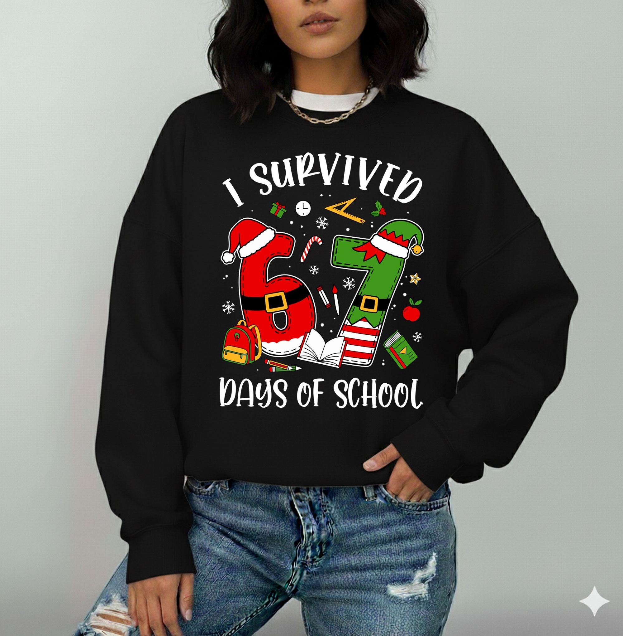 Comfort Colors® I Survived 67 Days Shirt, Gildan 18000 Crewneck, Teacher Gift, Cozy Unisex Sweatshirt, Christmas Aesthetic, Printify Choice