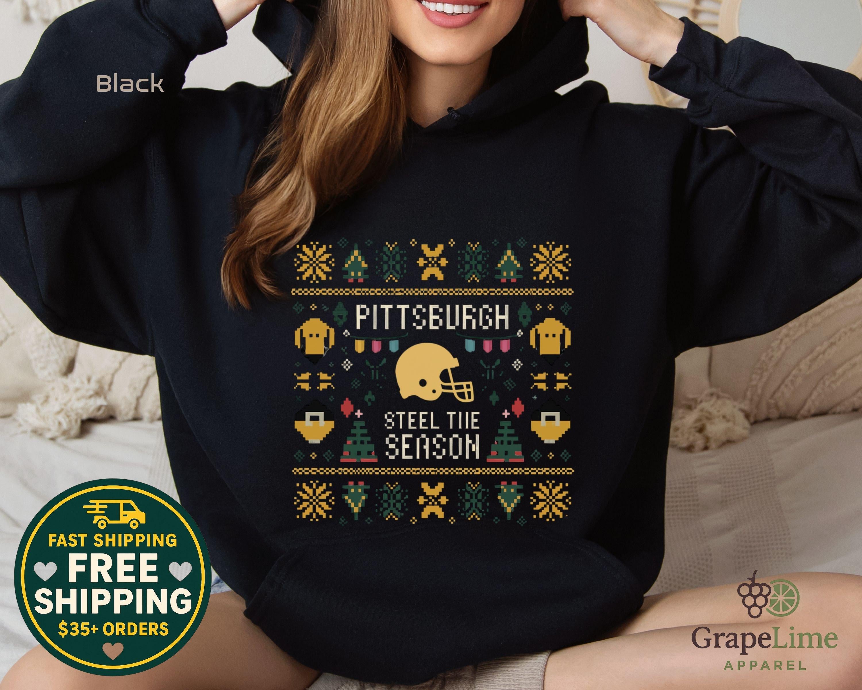 Pittsburgh Football Ugly Christmas Steel The Season Sweatshirt - Gildan 18500, Printify Choice for Men & Women, Perfect Holiday Gift, Cozy Winter Outfit, 4 Color Options