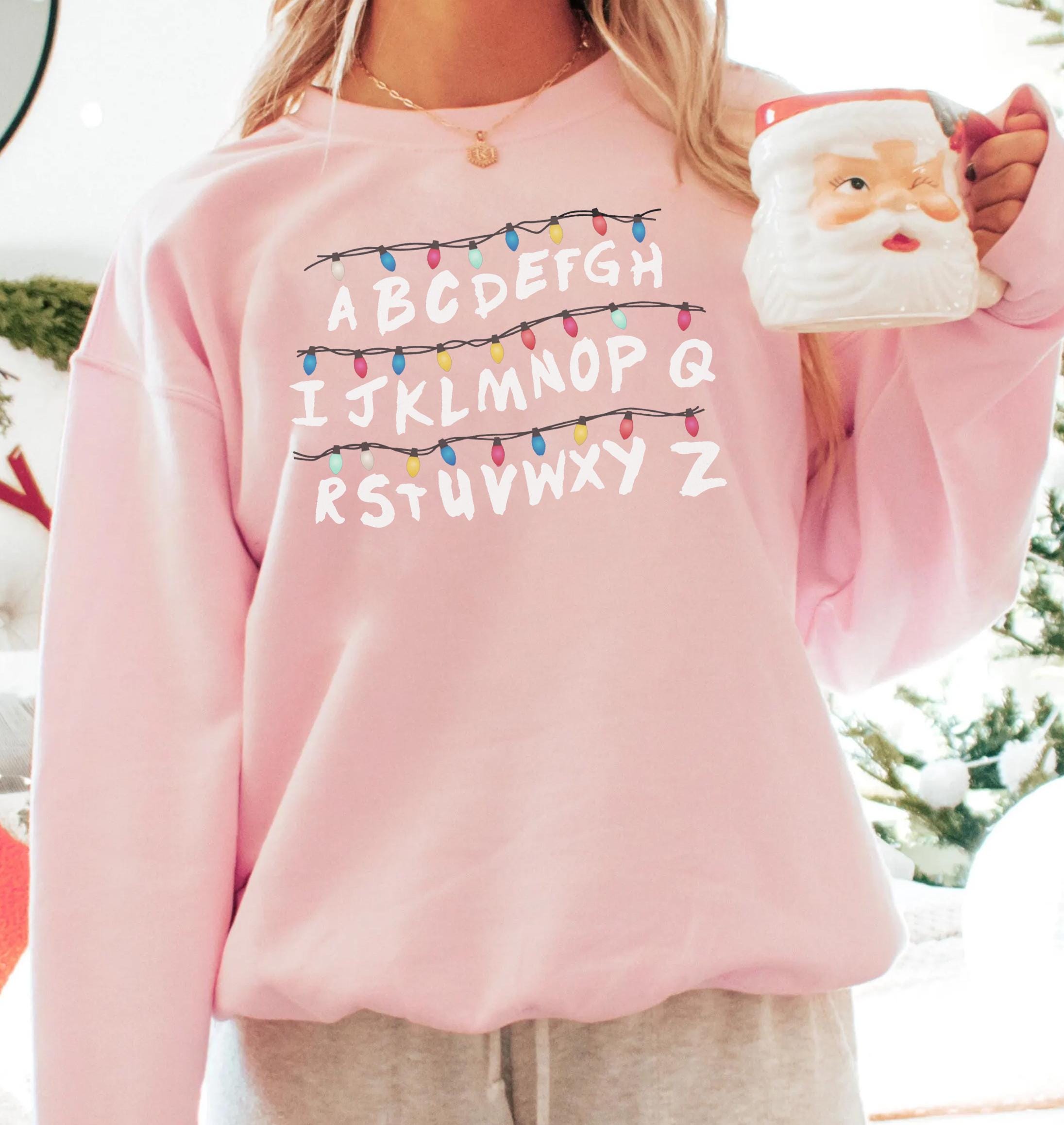 Comfort Colors® 1566 Unisex Garment-Dyed Alphabet Christmas Sweatshirt, Cozy Gift for Men & Women, Perfect Holiday Outfit, Stranger Things Aesthetic