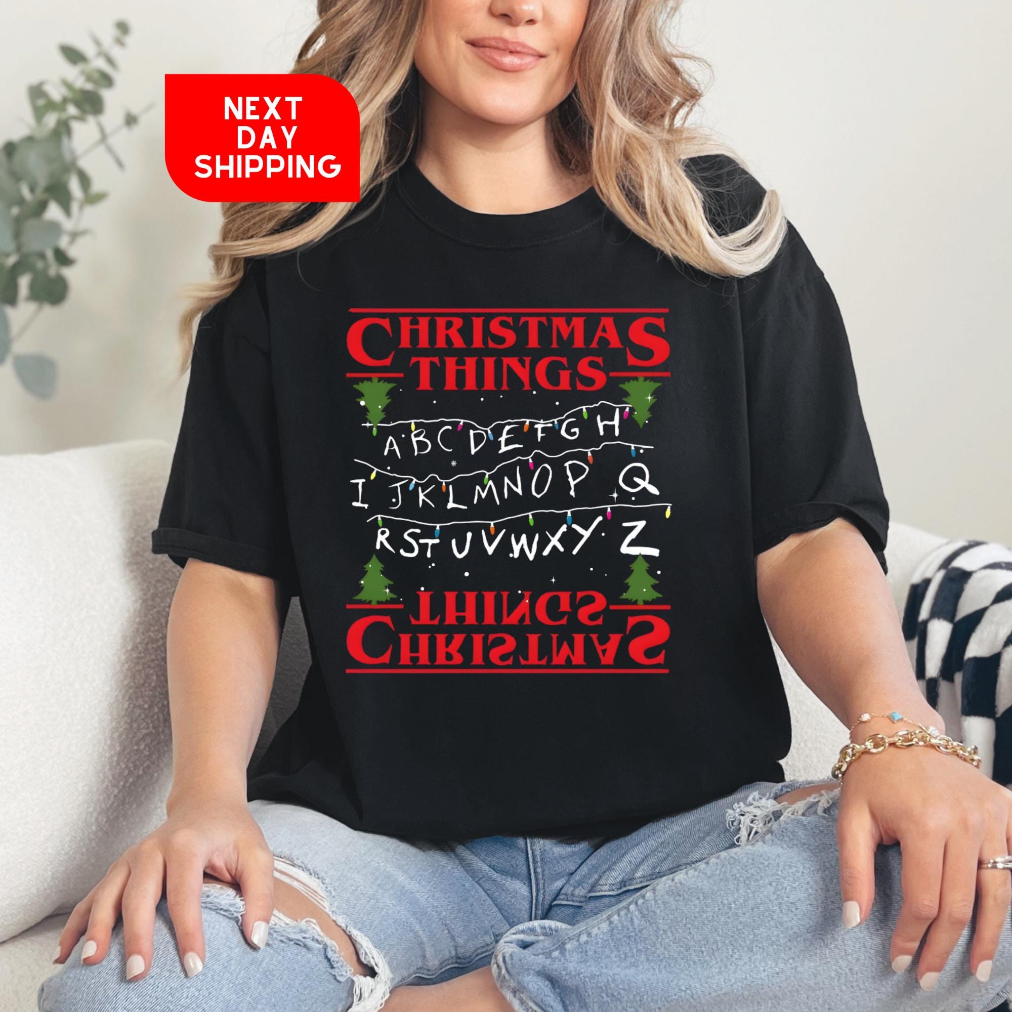 Comfort Colors® 1717 Unisex Garment-Dyed T-shirt - Funny Stranger Christmas Gift Crewneck for Women & Men - Cozy Holiday Outfit