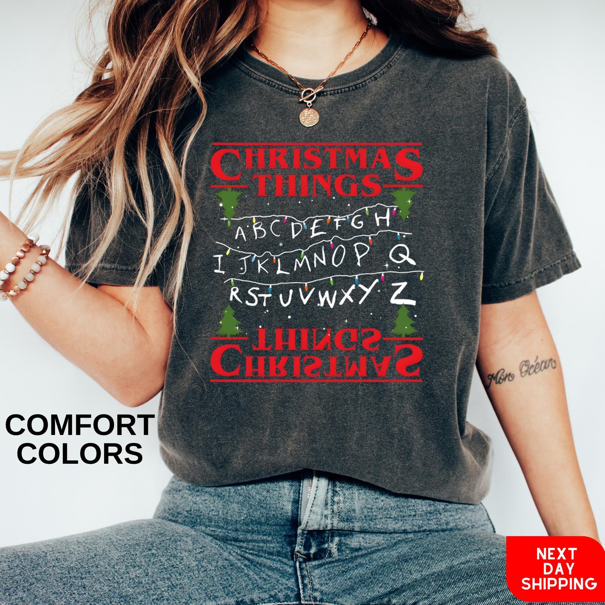 Comfort Colors® 1717 Unisex Garment-Dyed T-shirt - Funny Stranger Christmas Gift Crewneck for Women & Men - Cozy Holiday Outfit