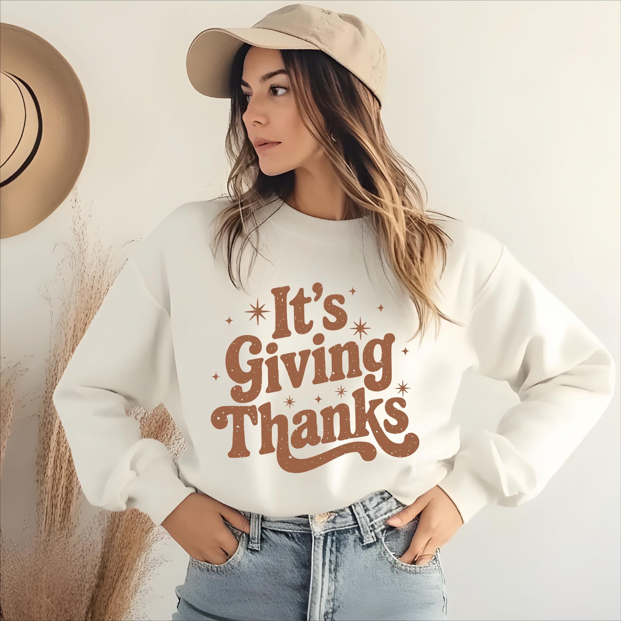 It's Giving Thanks Sweatshirt: Brown Fall Thanksgiving Hoodie for Gen Z - Gildan 18000 Printify Choice, Perfect Aesthetic Outfit for Women, Viral Holiday Gift Idea