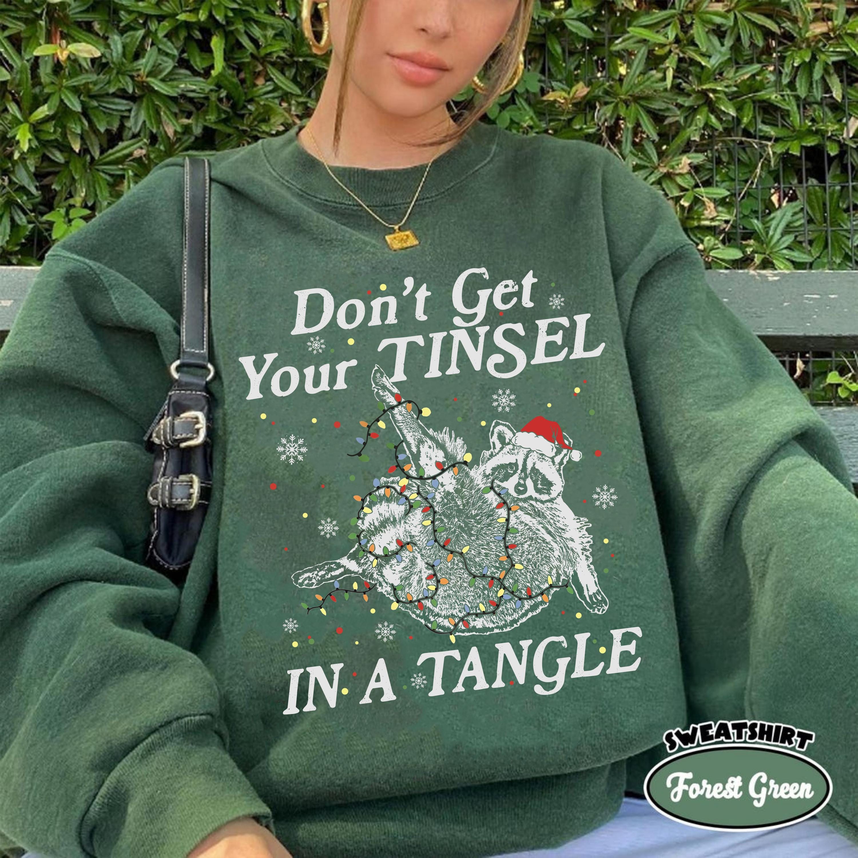 Cozy Gildan 18000 Heavy Blend Sweatshirt - Funny Raccoon Christmas Design for Women & Men, Perfect Holiday Gift! Get Your Tinsel in a Tangle with Printify Choice✨