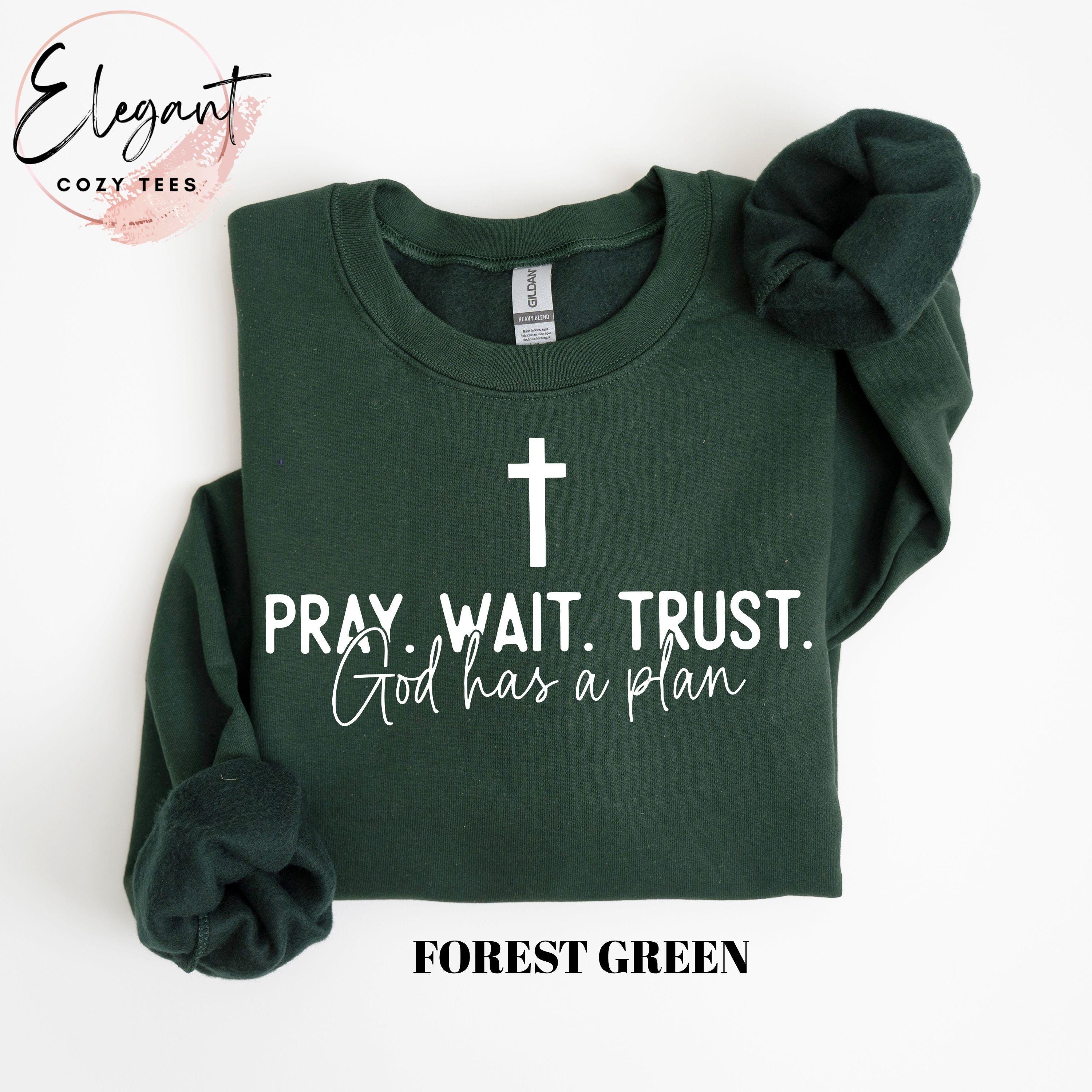 Cozy Gildan 18000 Sweatshirt for Women - Pray Wait Trust God Design, Perfect Christian Gift, Thanksgiving Aesthetic, Durable Unisex Fit, Printify Choice, God Is Good Religious Outfit