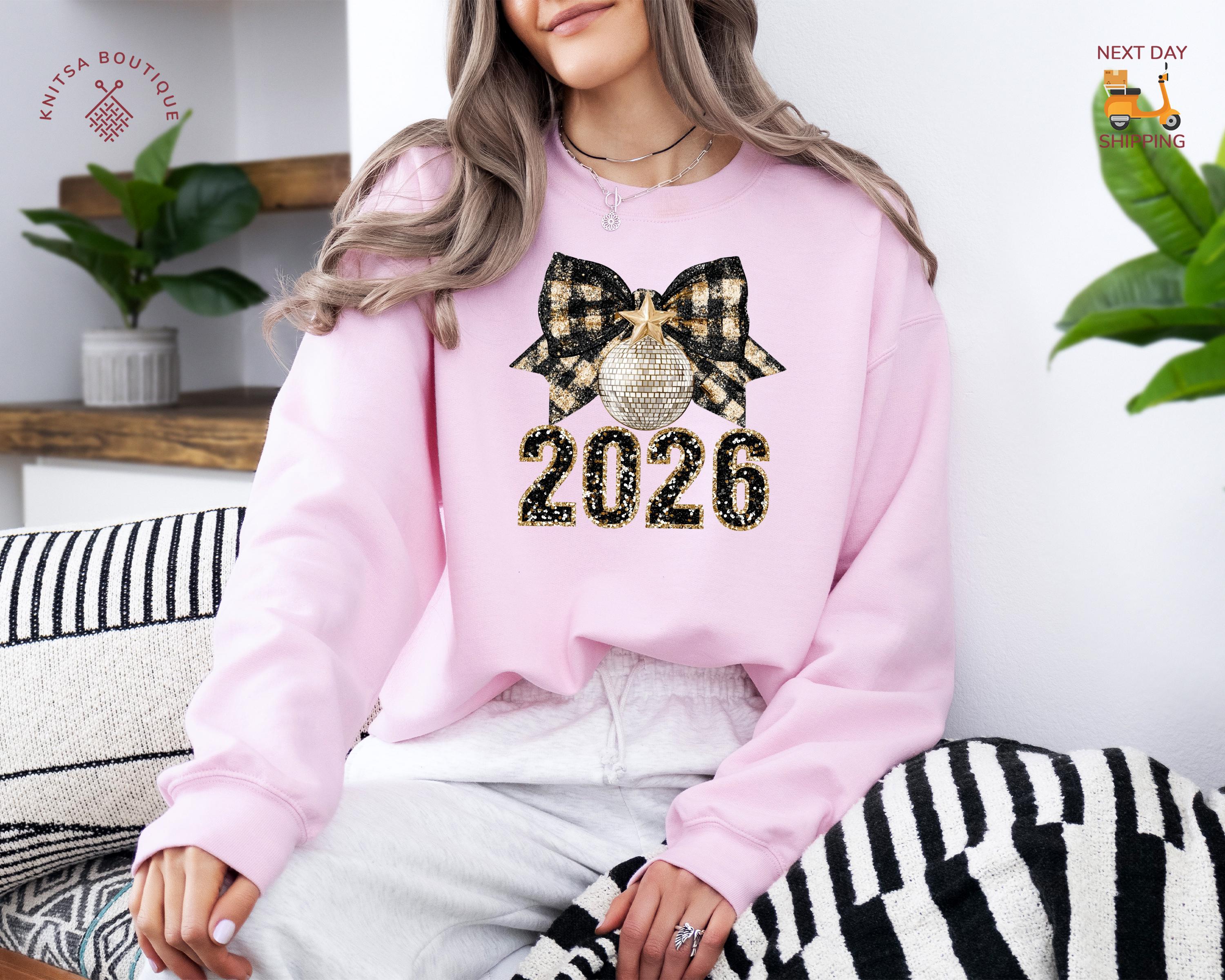 Gildan 18000 New Year 2026 Sweatshirt, Coquette Party Top, Black & Gold Celebration Gift, Cozy Unisex Crewneck for Women & Men, Printify Choice