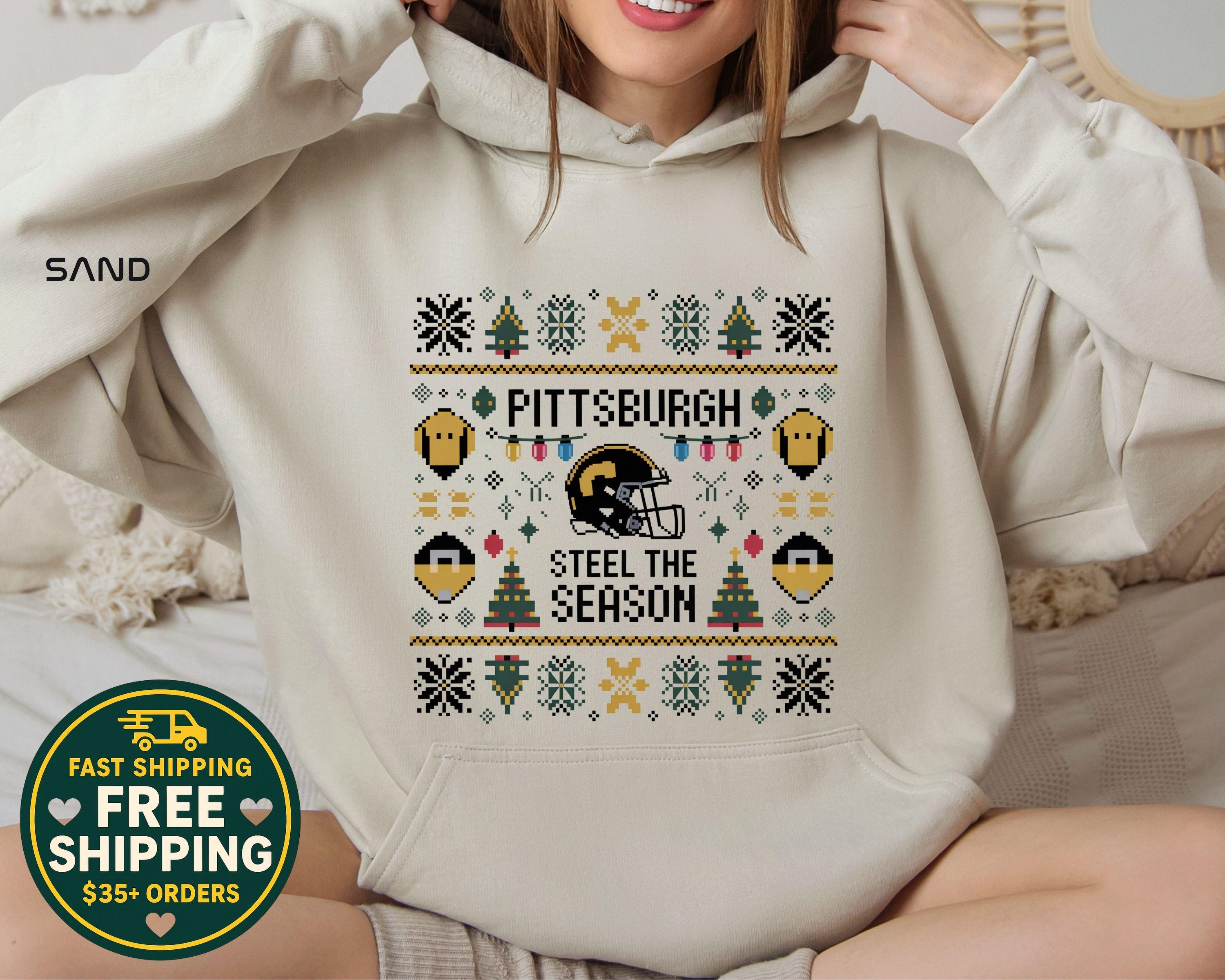 Pittsburgh Football Ugly Christmas Steel The Season Sweatshirt - Gildan 18500, Printify Choice for Men & Women, Perfect Holiday Gift, Cozy Winter Outfit, 4 Color Options