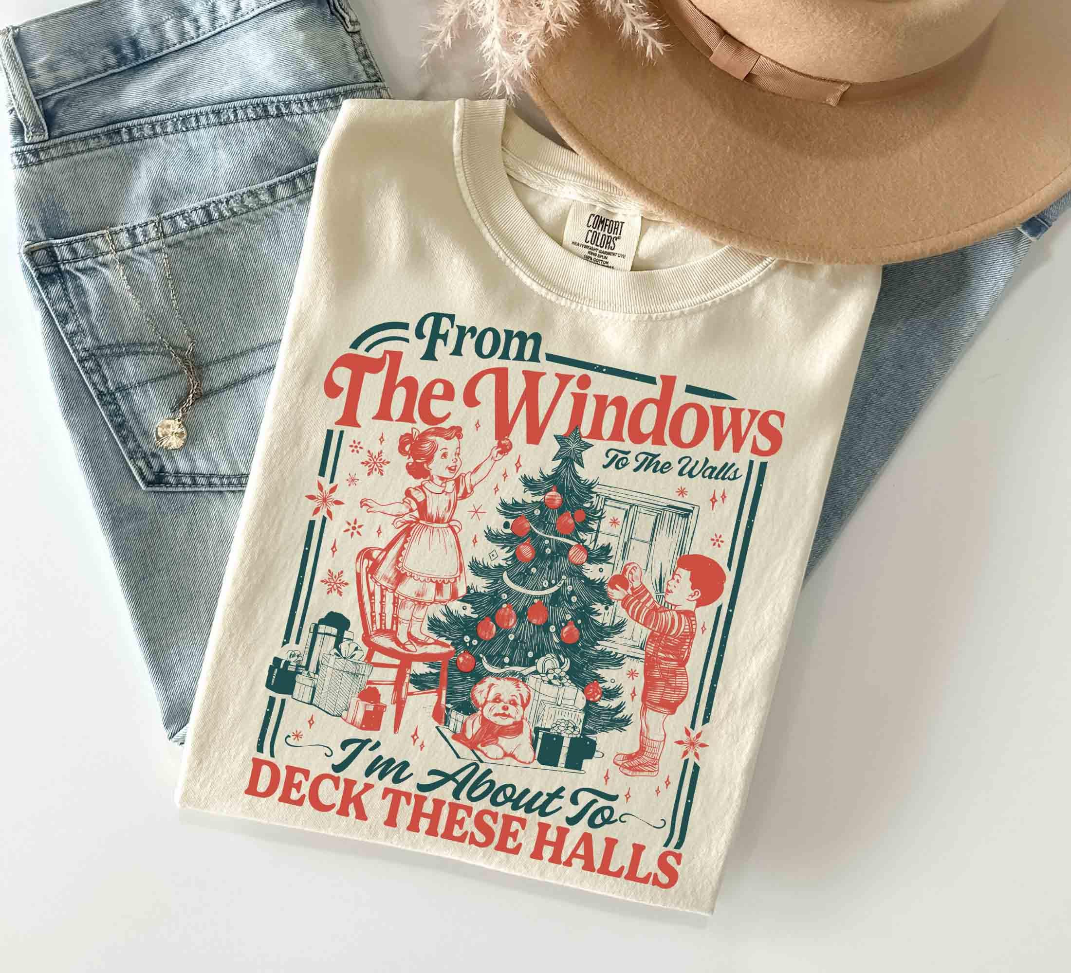 From The Windows To The Walls Retro Christmas Shirt, Comfort Colors® 1717 Unisex Garment-Dyed T-shirt, Funny Holiday Outfit for Women, Viral Christmas Gift, Cozy Holiday Party Shirt