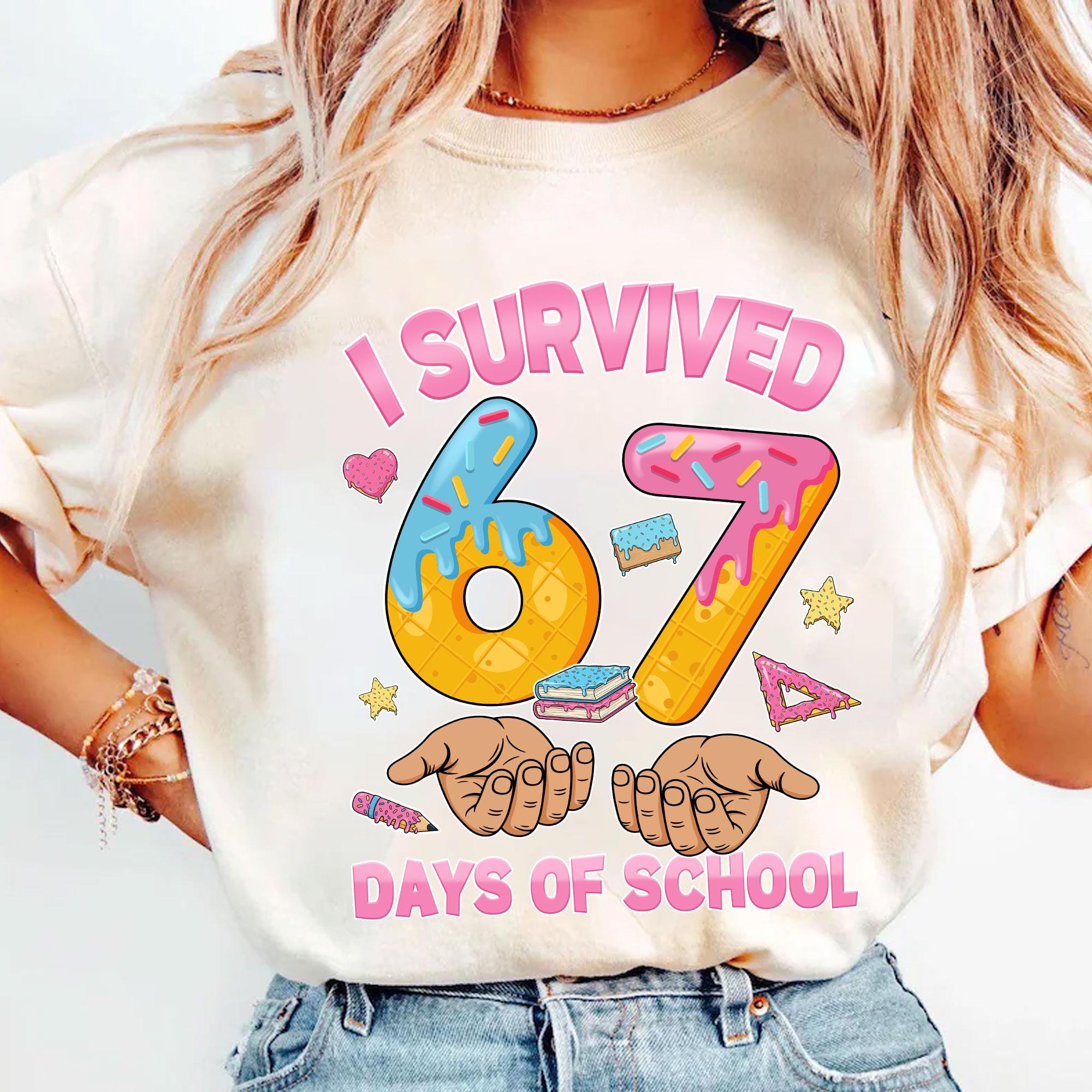 Comfort Colors® 1717 Unisex Garment-Dyed T-shirt, I Survived 67 Days of School Shirt, Funny Teacher Student Humor Tee, Perfect Gift for Men and Women, Casual Ice Cream Meme Outfit