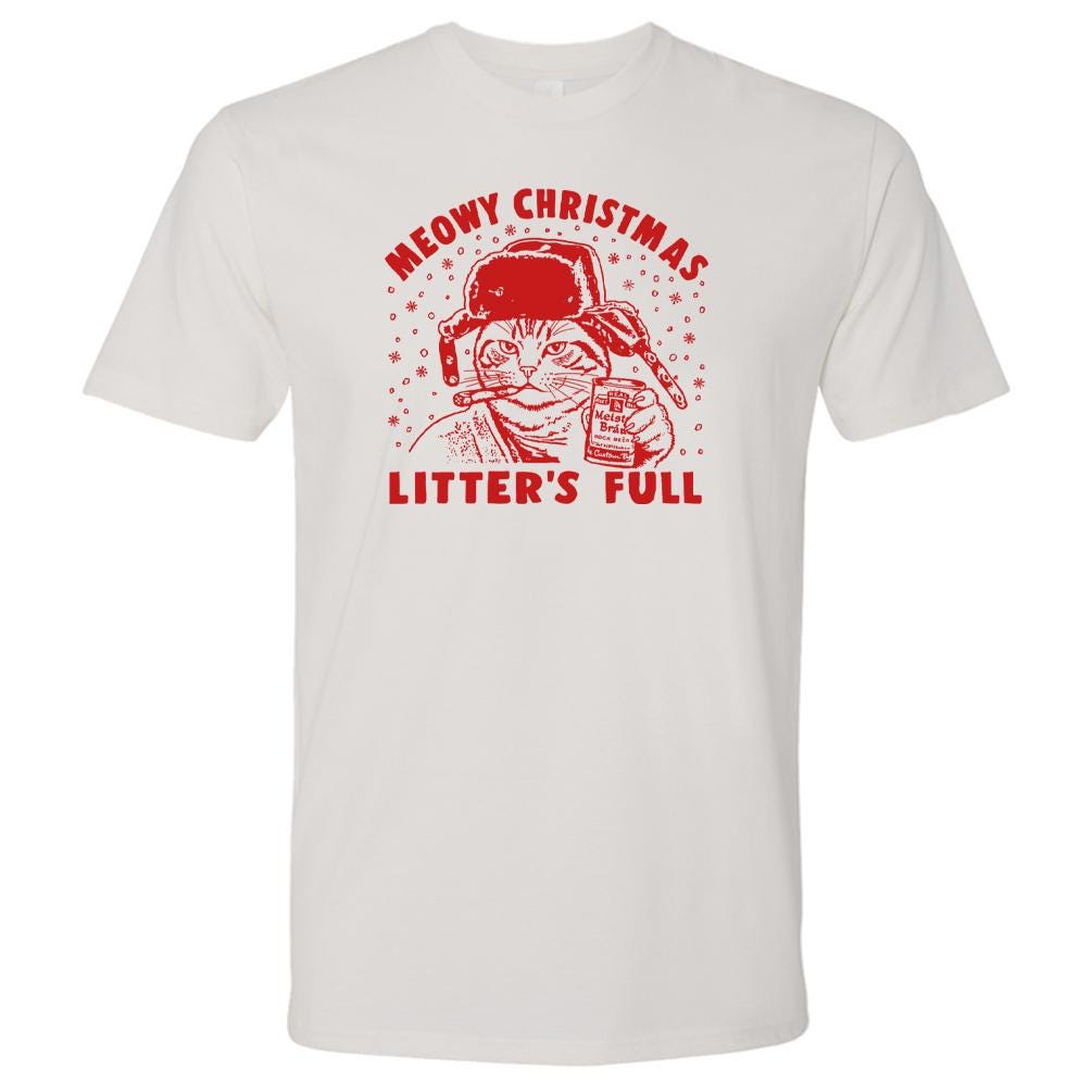 Litters Full Shirt Funny Christmas Cat T-Shirt for Men & Women - Gildan 5000 Unisex Heavy Cotton Tee - Perfect Holiday Gift, Cousin Eddie Shitters Full Christmas Vacation Tee, Save the Neck for Me Clark - Printify Choice, 4