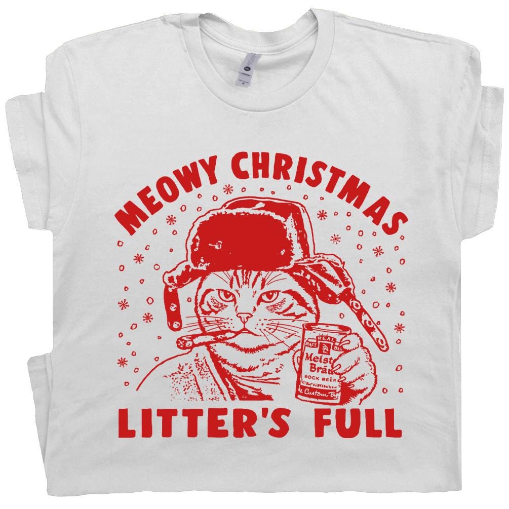 Litters Full Shirt Funny Christmas Cat T-Shirt for Men & Women - Gildan 5000 Unisex Heavy Cotton Tee - Perfect Holiday Gift, Cousin Eddie Shitters Full Christmas Vacation Tee, Save the Neck for Me Clark - Printify Choice, 4