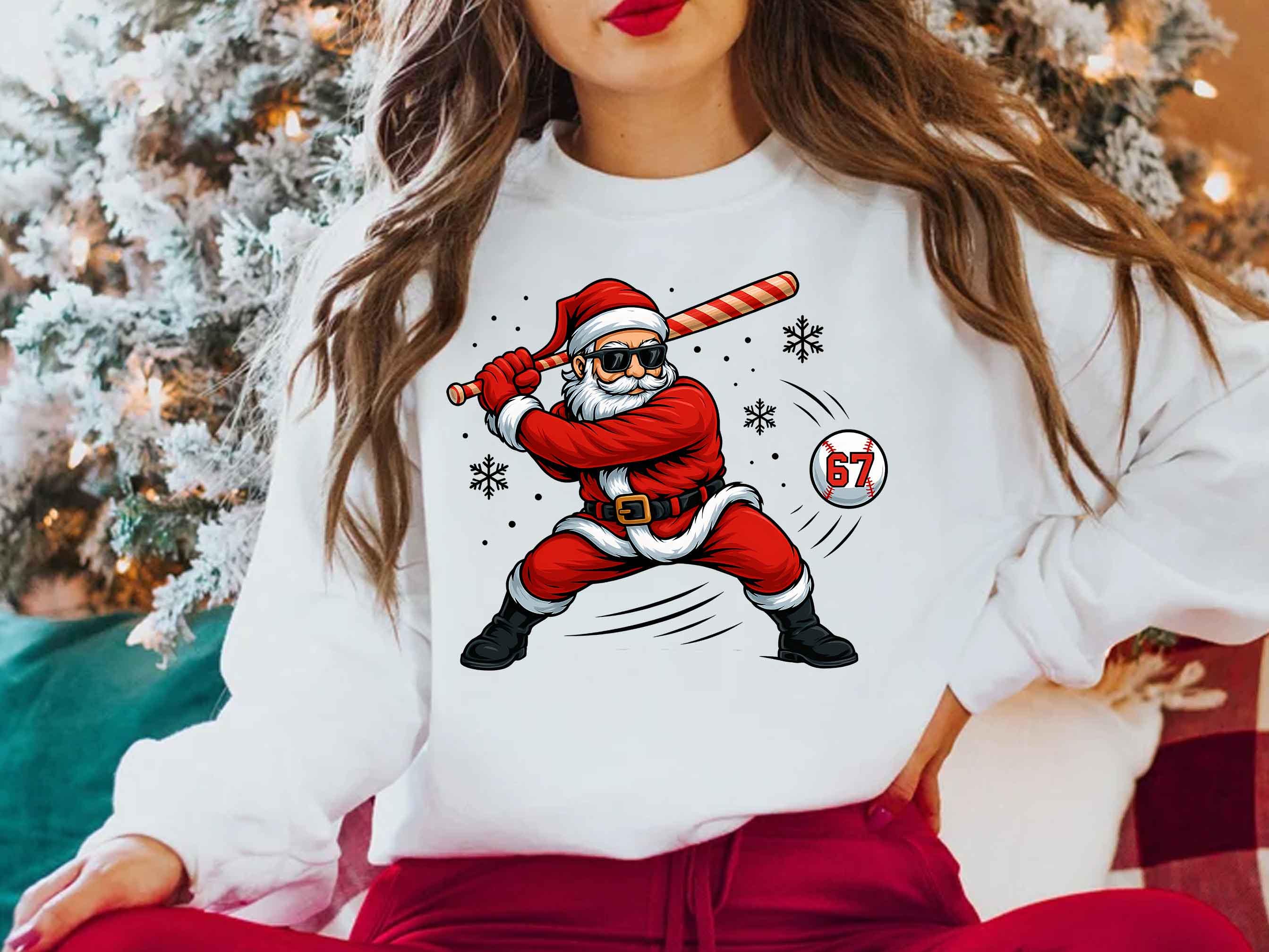 Cozy Gildan 18000 Funny Baseball Santa Sweatshirt for Kids & Men - Perfect Holiday Gift, Printify Choice Xmas Sports Tee