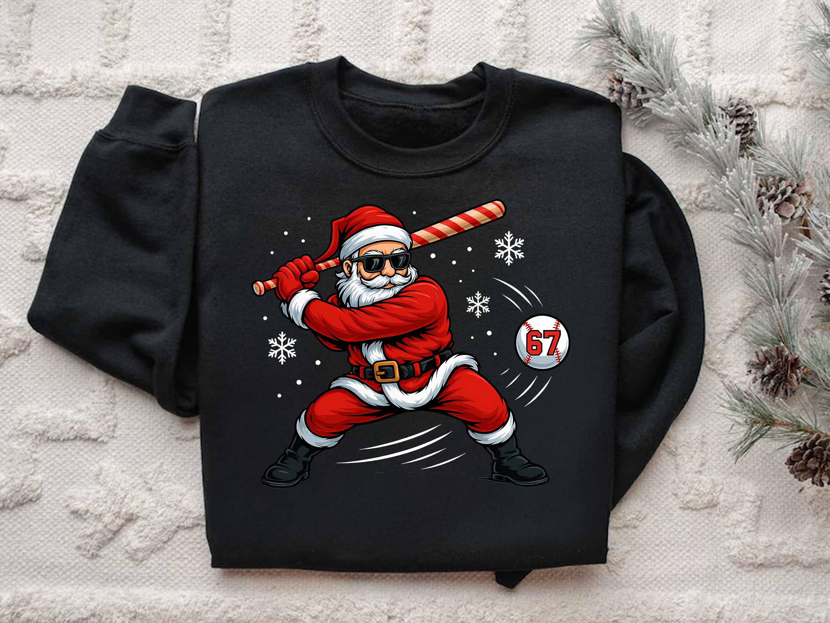 Cozy Gildan 18000 Funny Baseball Santa Sweatshirt for Kids & Men - Perfect Holiday Gift, Printify Choice Xmas Sports Tee