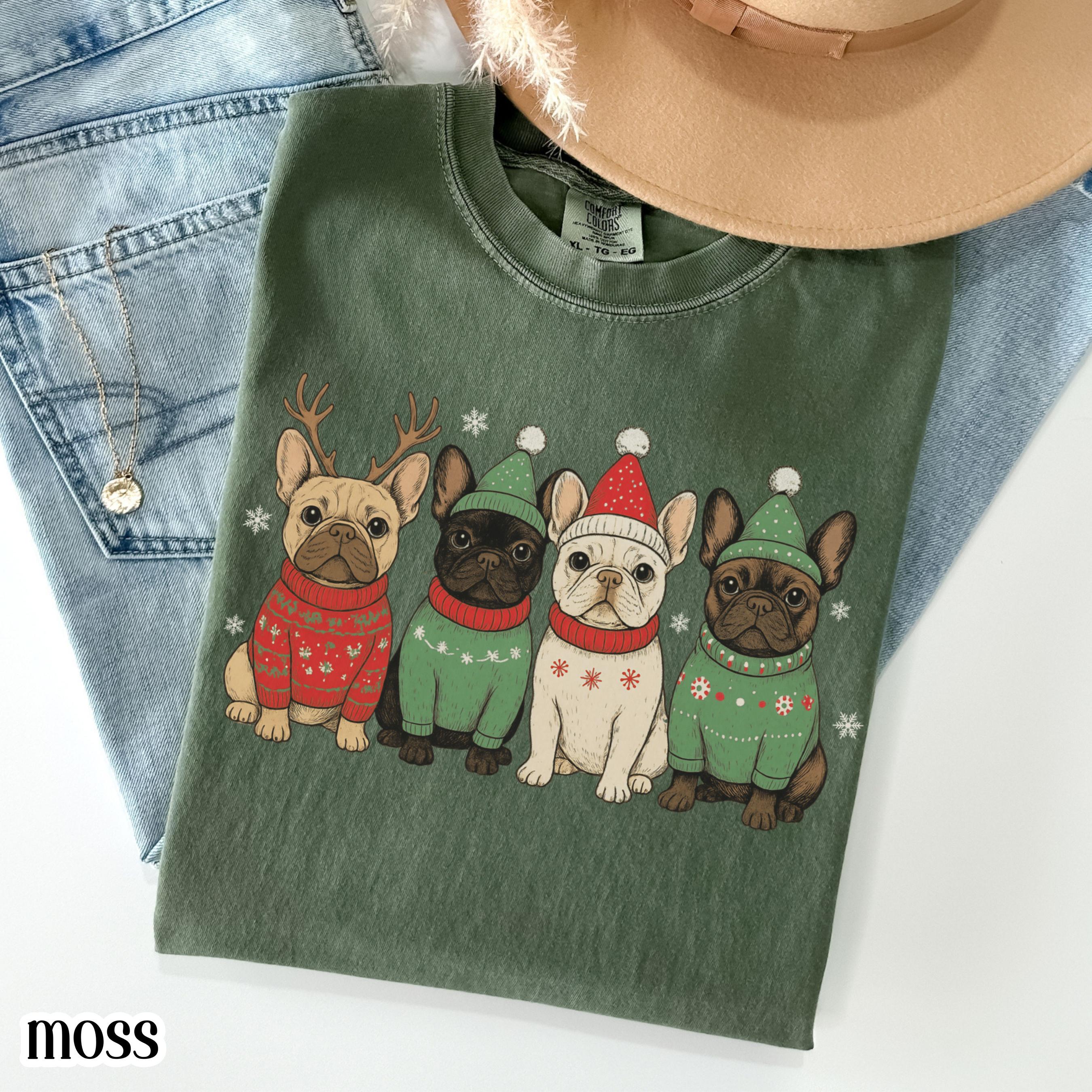Comfort Colors® 1717 Christmas Dog Shirt - Unisex Garment-Dyed French Bulldog Holiday Tee, Cute Santa Snow Frenchie Lover T-Shirt, Perfect Gift for Dog Lovers, Cozy Xmas Outfit for Men & Women
