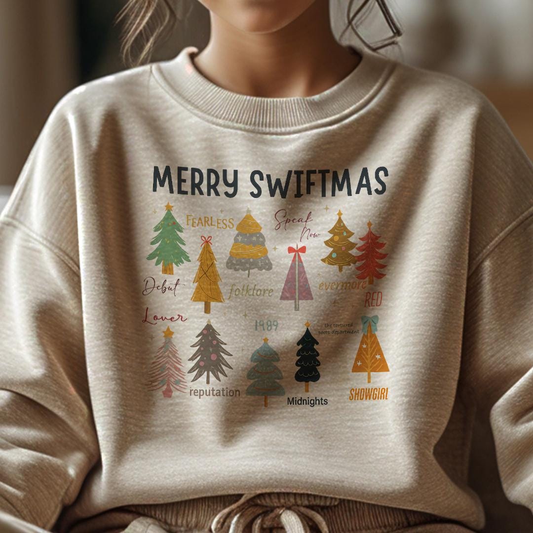 Trendy Christmas Eras Sweatshirt for Music Fans, Cute Merry S-mas Crewneck, Gildan 18000 by Printify Choice, Perfect Gift for Women, Cozy Winter Outfit, Aesthetic Holiday Apparel