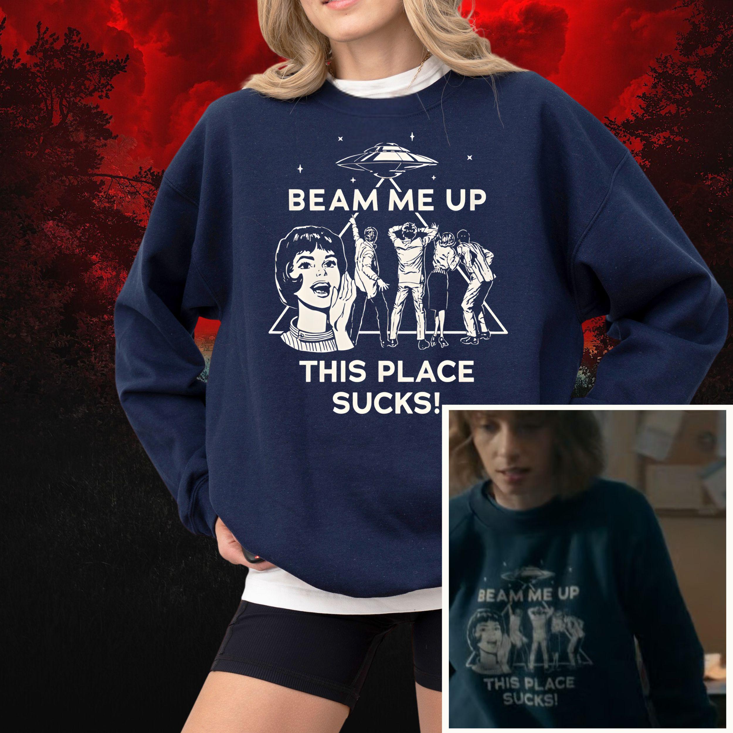 Beam Me Up This Place Sucks Comfort Colors® Sweatshirt, Unisex Garment-Dyed UFO Alien Quote, Cozy Retro Gift for Men & Women, Aesthetic Fall Outfit