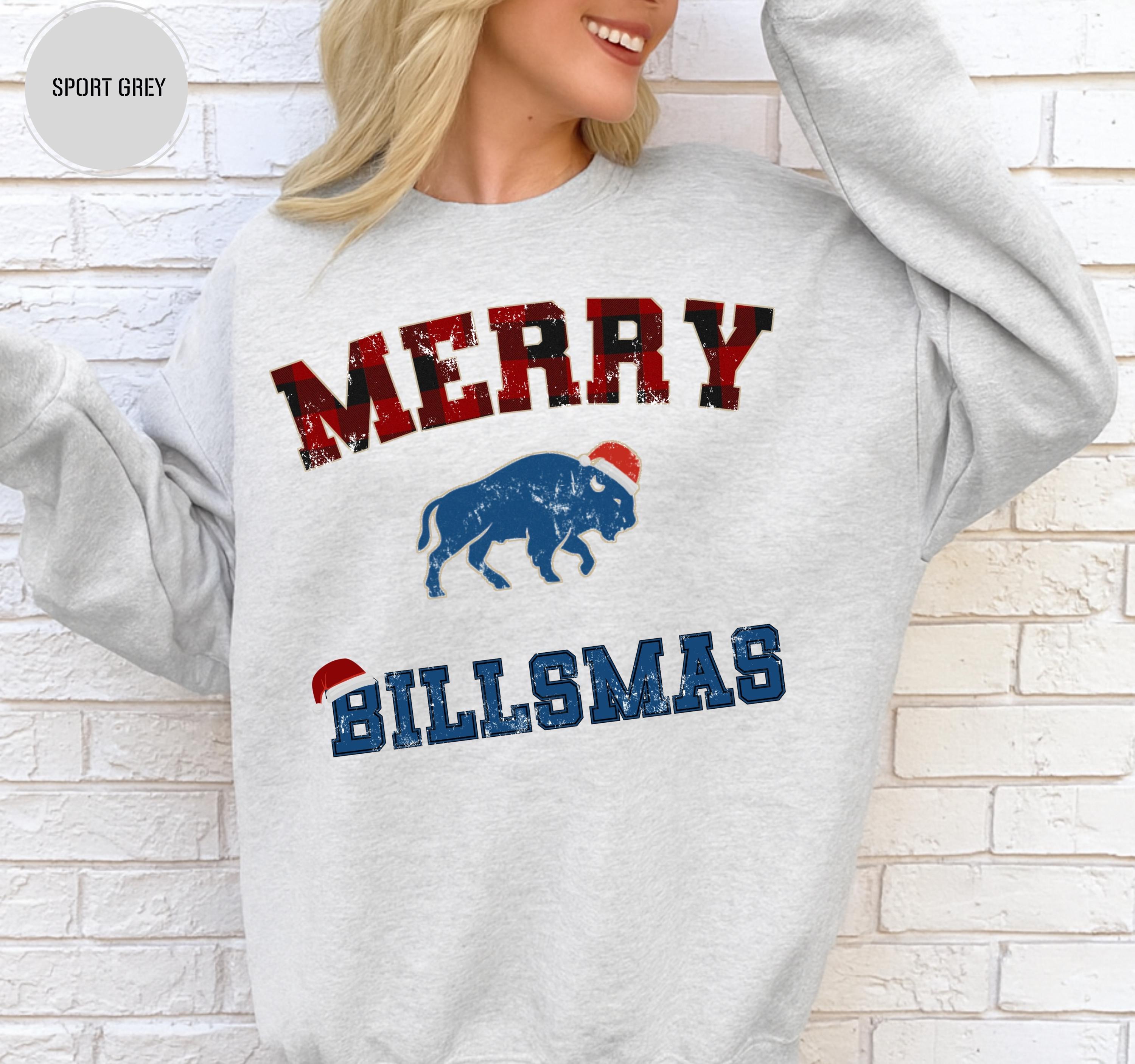 Comfort Colors® 1566 Unisex Garment-Dyed Merry Billmas Sweater, Christmas Buffalo Football Sweatshirt, Perfect Gameday Gift for Bills Fans, Cozy Santa Shirt for Men & Women, Stylish Buffalo Wear for the Holiday Season