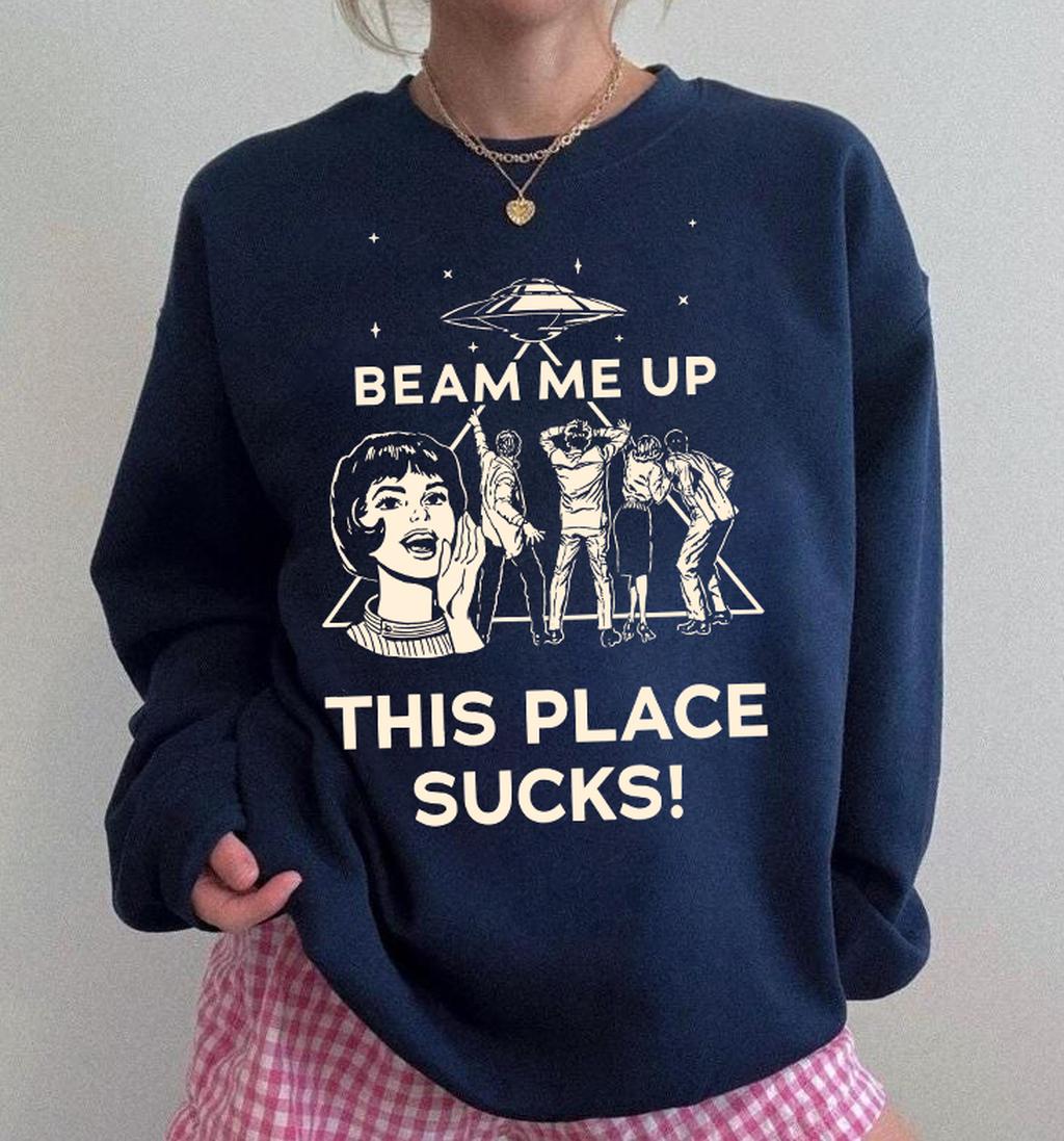 Cozy Gildan 18000 Vintage Alien Sweatshirt, Funny Sci-fi Quote, Perfect Space Humor Gift for Women, Men, Couples, Printify Choice