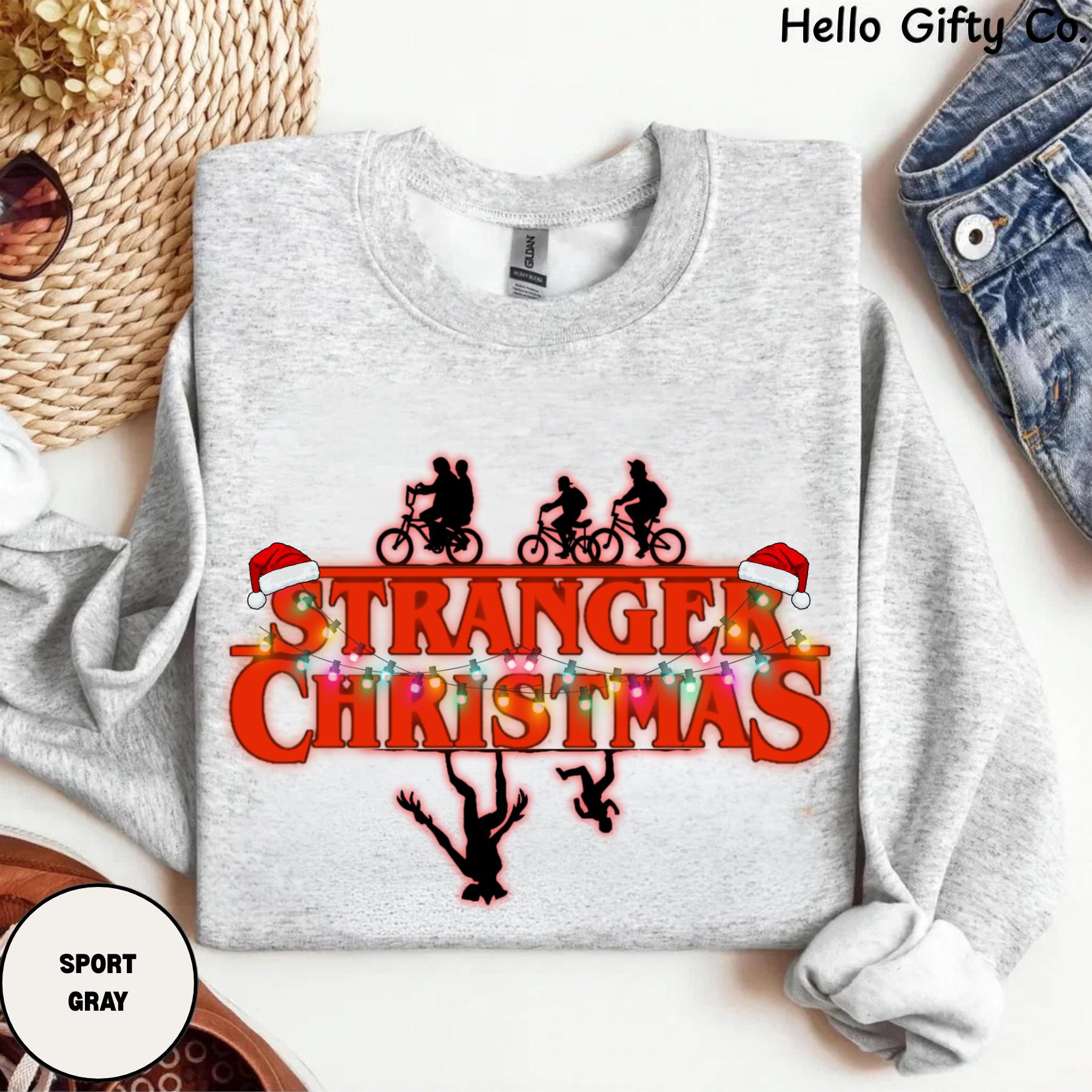 Stranger Christmas Sweatshirt for Sci-Fi Fans, Gildan 18000 Retro 80s Hoodie, Cozy Holiday Gift, Printify Choice Unisex Crewneck