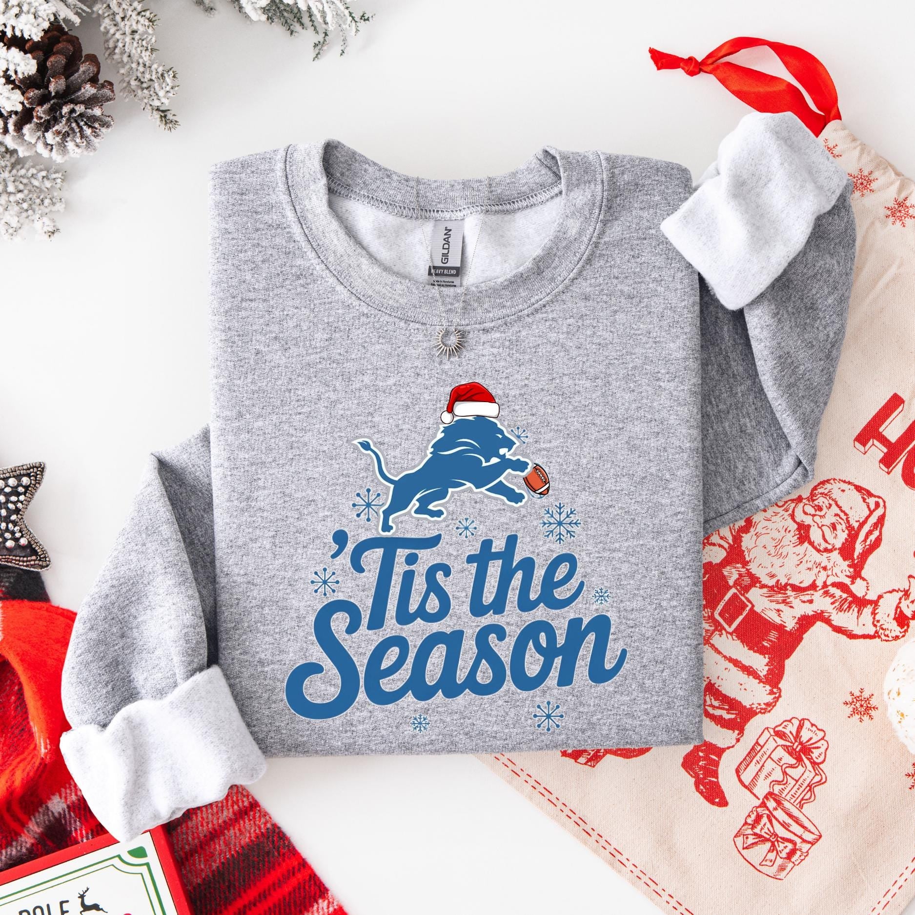 Gildan 18000 Detroit Football Christmas Sweatshirt, Printify Choice Hoodie for Men & Women, Holiday Game Day Gift,'Tis The Season Shirt for Detroit Fans
