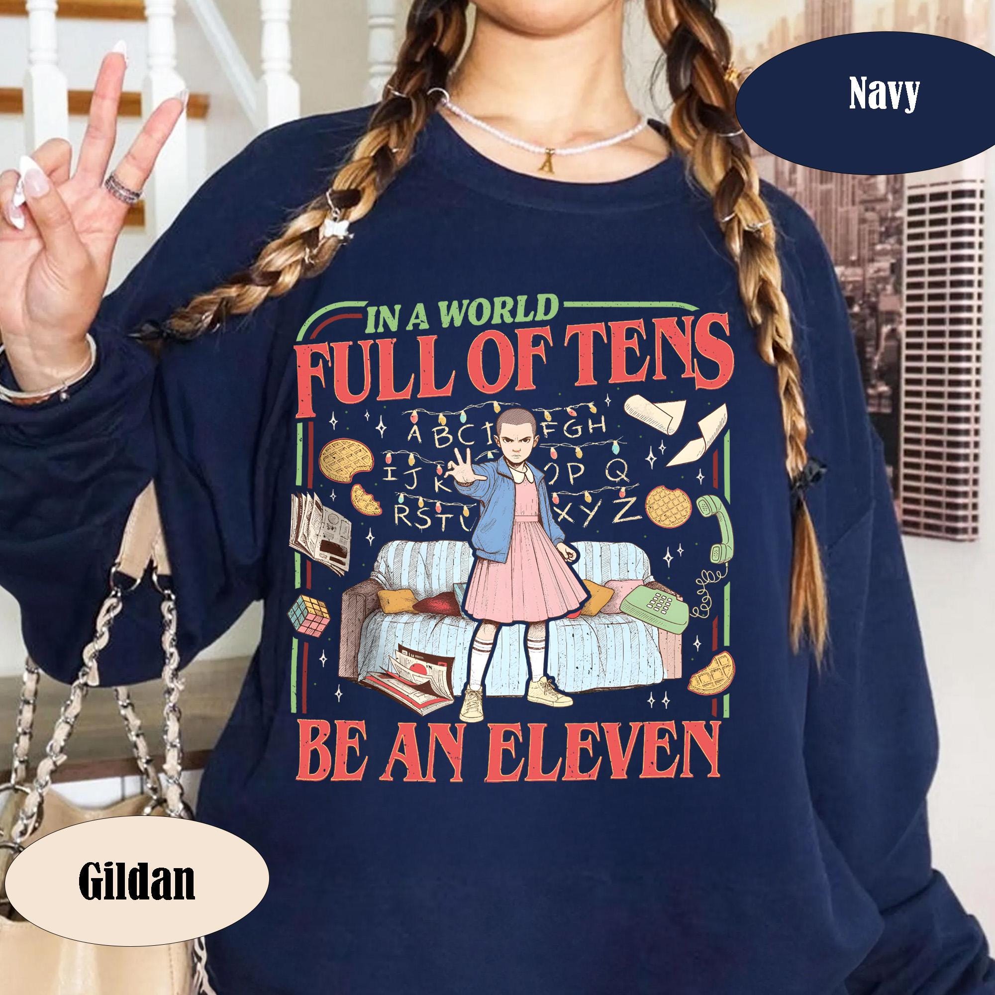 Cozy Gildan 18000 Sweatshirt: Be An Eleven Vintage Graphic for Movie Fans, Christmas Gift, Unisex Aesthetic Outfit