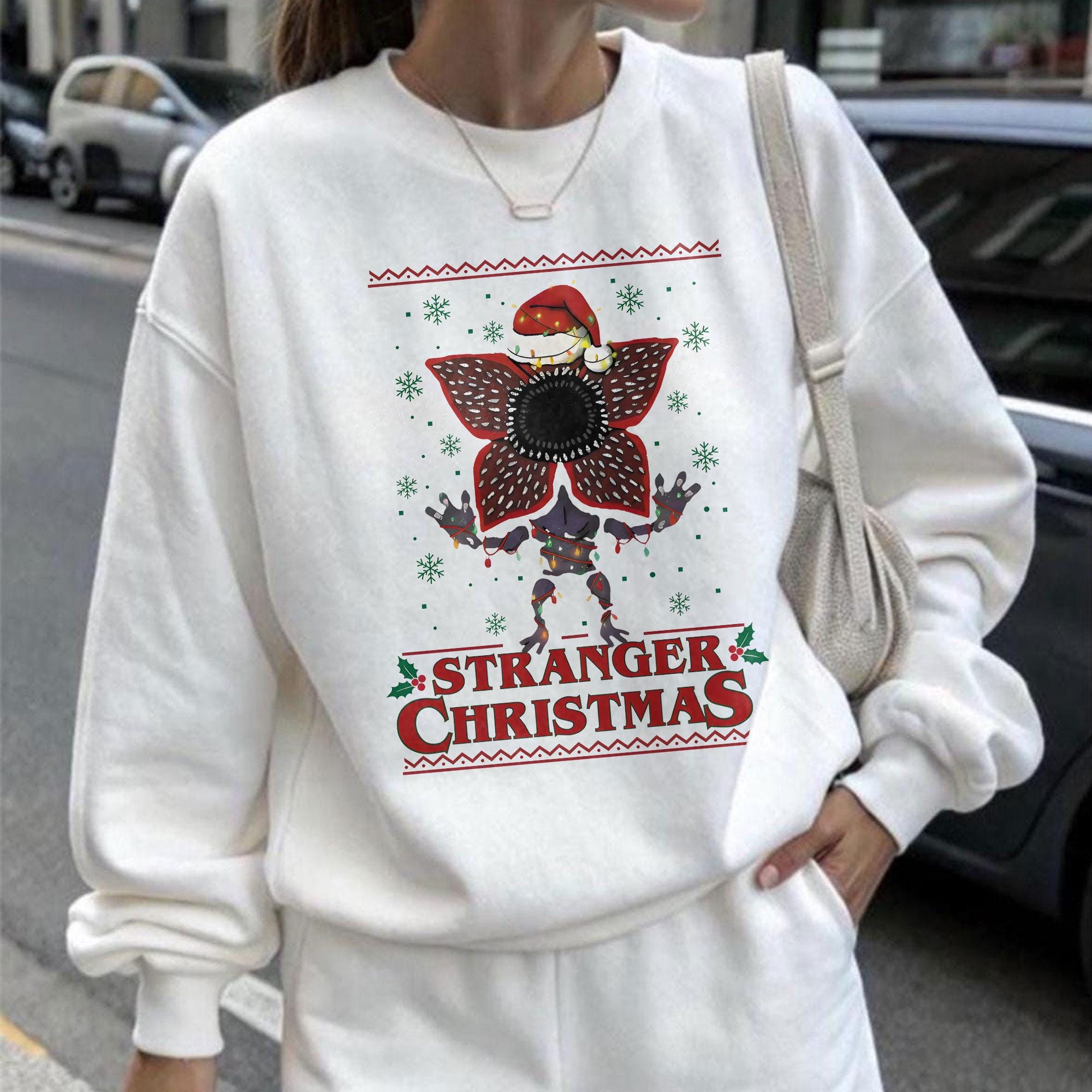 Stranger Christmas Sweatshirt, Retro 80s Sci-Fi Top, Gildan 18000 Unisex, Cozy Holiday Gift, Printify Choice for Fans, Funny Xmas Hoodie