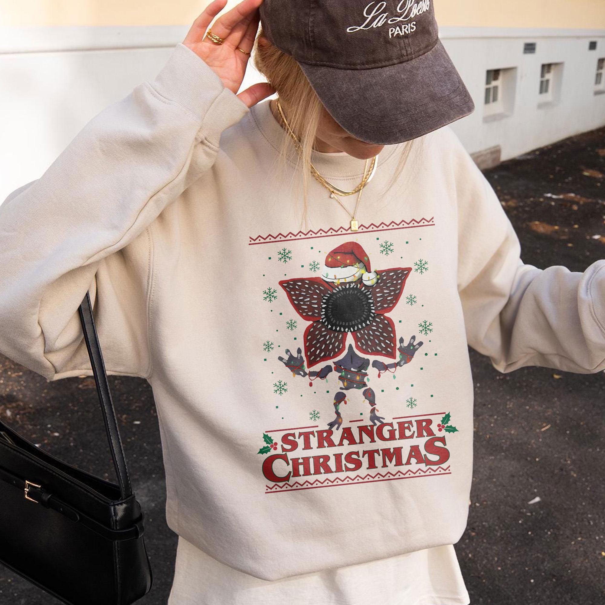 Stranger Christmas Sweatshirt, Retro 80s Sci-Fi Top, Gildan 18000 Unisex, Cozy Holiday Gift, Printify Choice for Fans, Funny Xmas Hoodie